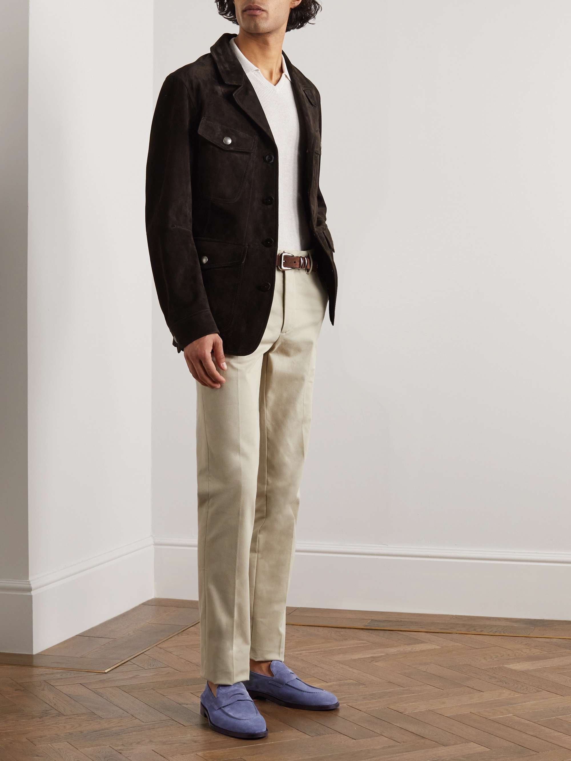 BRUNELLO CUCINELLI Flex Leather-Trimmed Suede Penny Loafers
