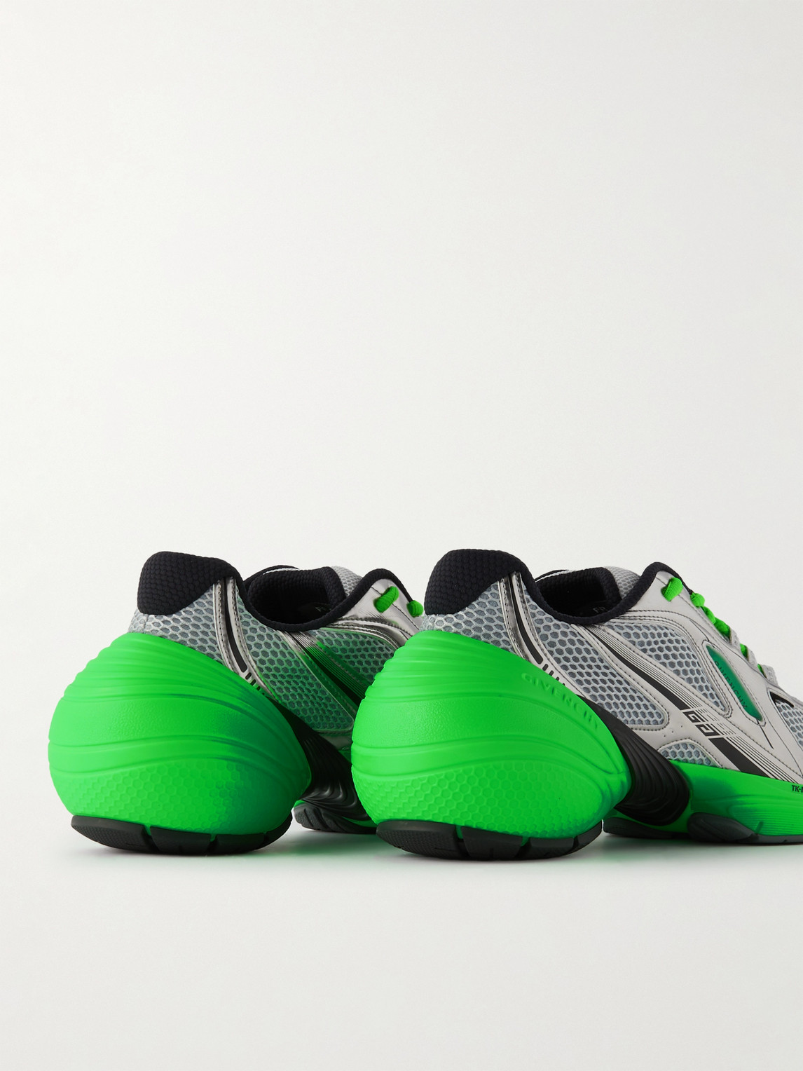 Shop Givenchy Tk-mx Runner Faux Metallic Leather-trimmed Mesh Sneakers In Silver