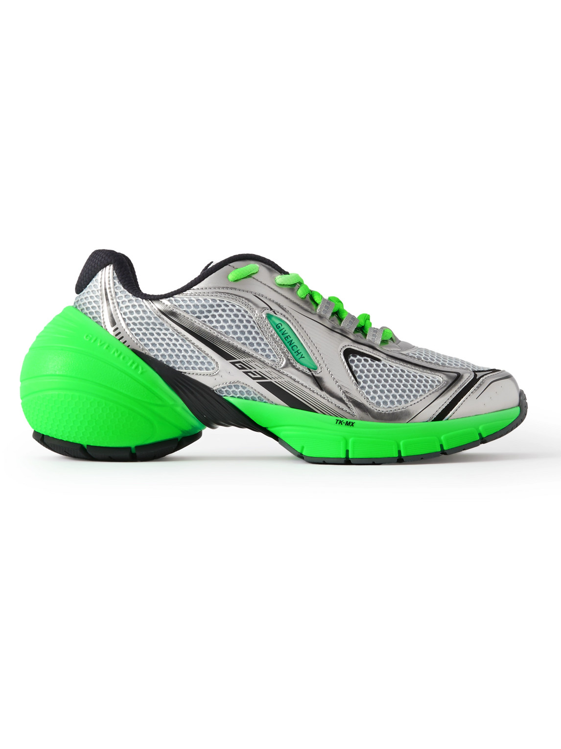 Shop Givenchy Tk-mx Runner Faux Metallic Leather-trimmed Mesh Sneakers In Silver