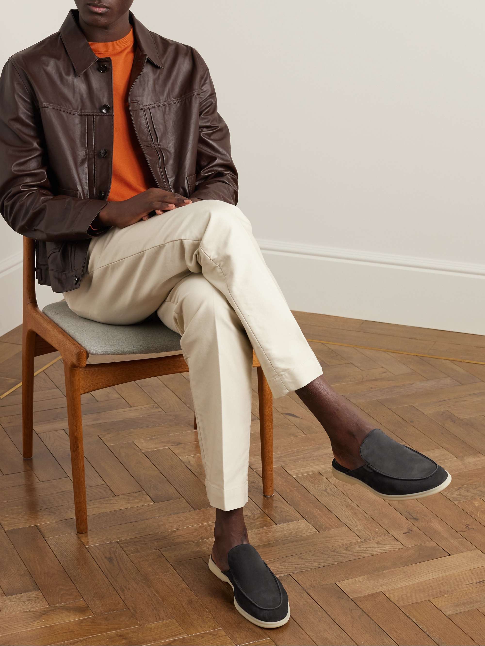 LORO PIANA Babouche Walk Suede Backless Loafer