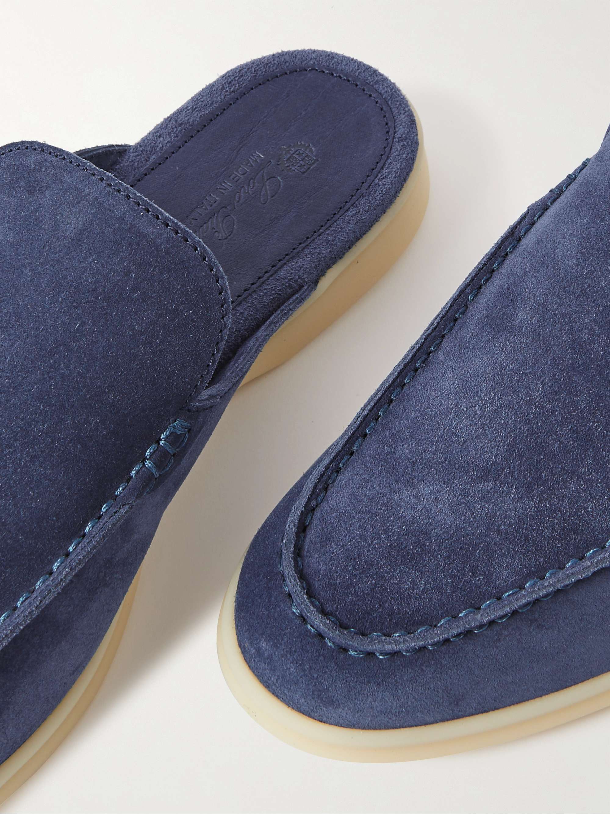 LORO PIANA Babouche Walk Suede Backless Loafer