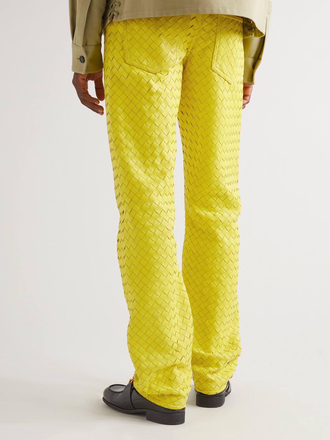 Shop Bottega Veneta Intrecciato Leather Trousers In Yellow