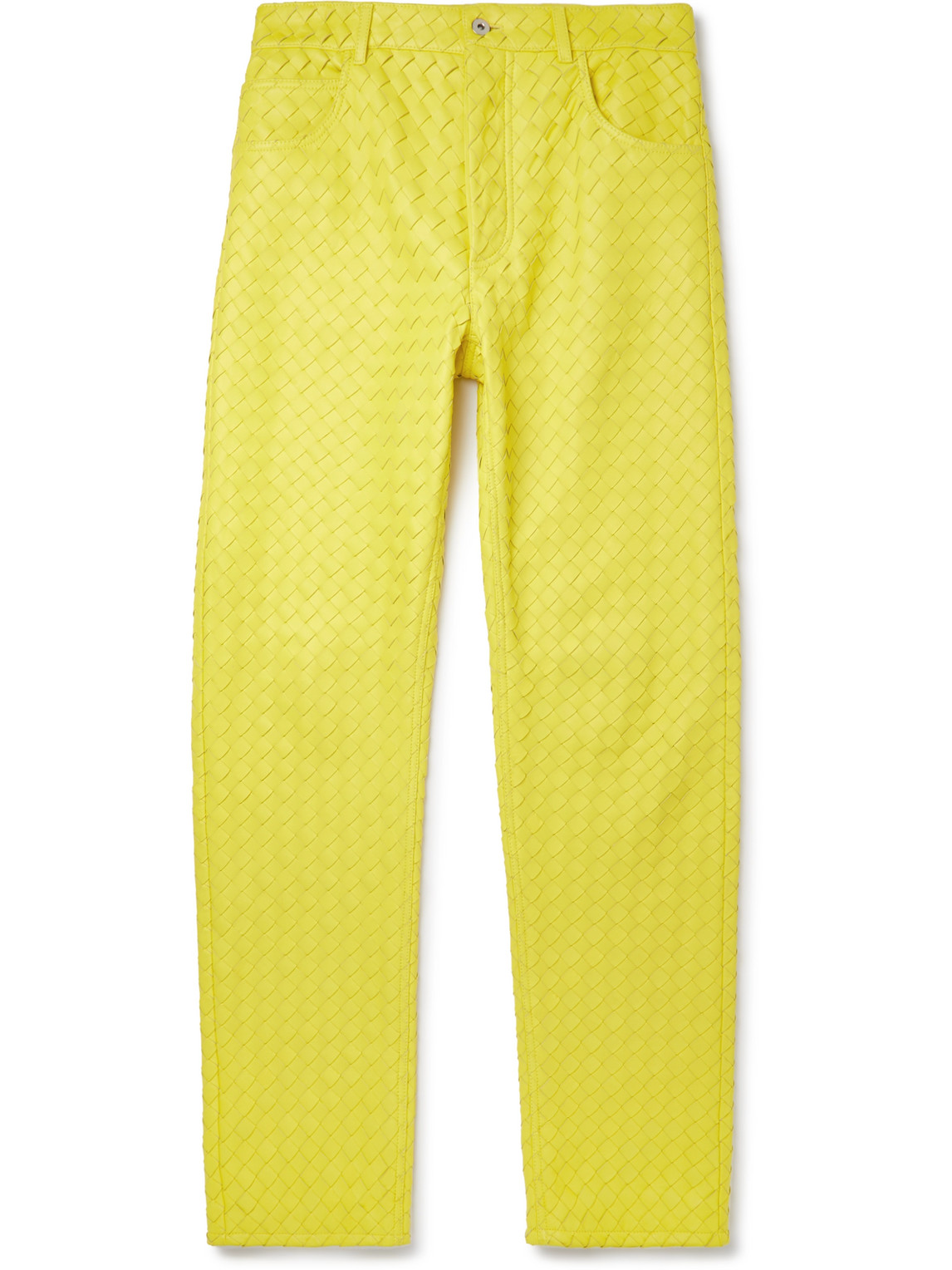 Shop Bottega Veneta Intrecciato Leather Trousers In Yellow