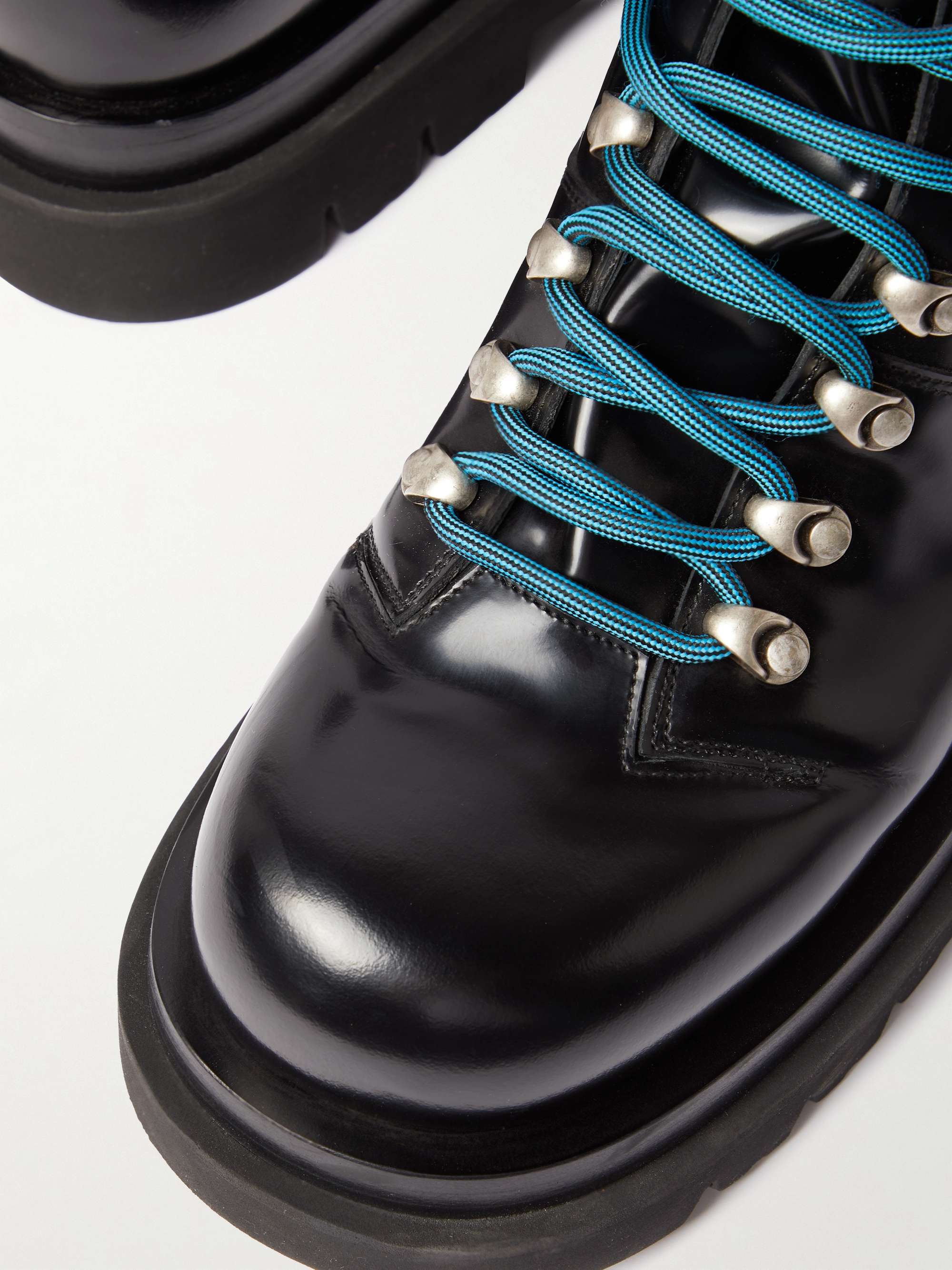 BOTTEGA VENETA Glossed-Leather Lace-Up Boots