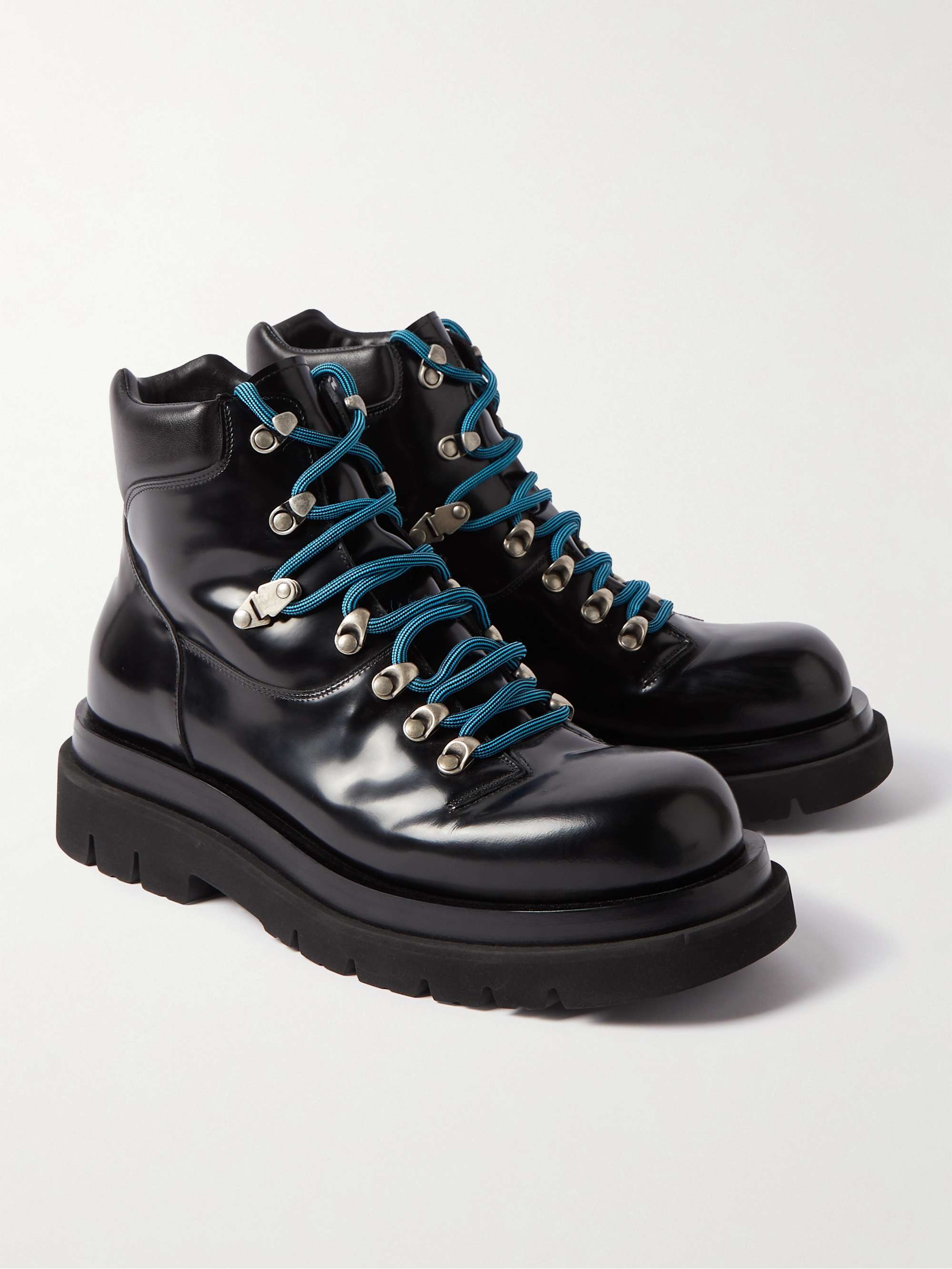 BOTTEGA VENETA Glossed-Leather Lace-Up Boots