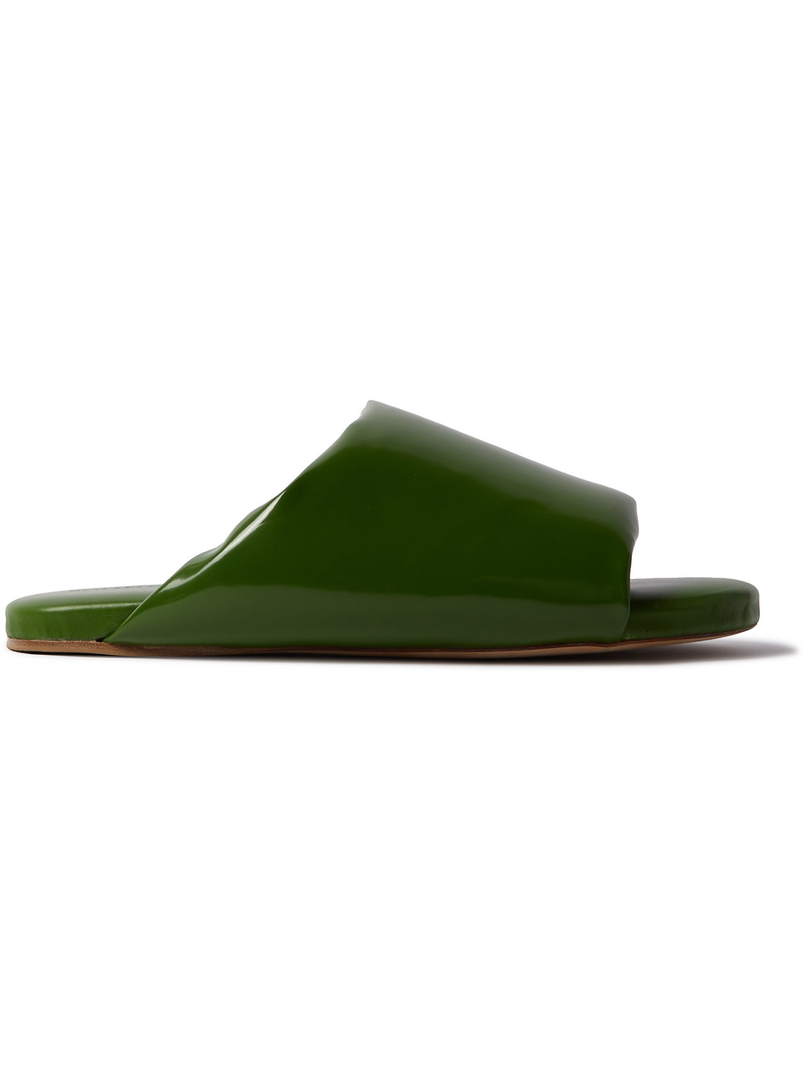 Bottega Veneta Padded Glossed-leather Slides In Green
