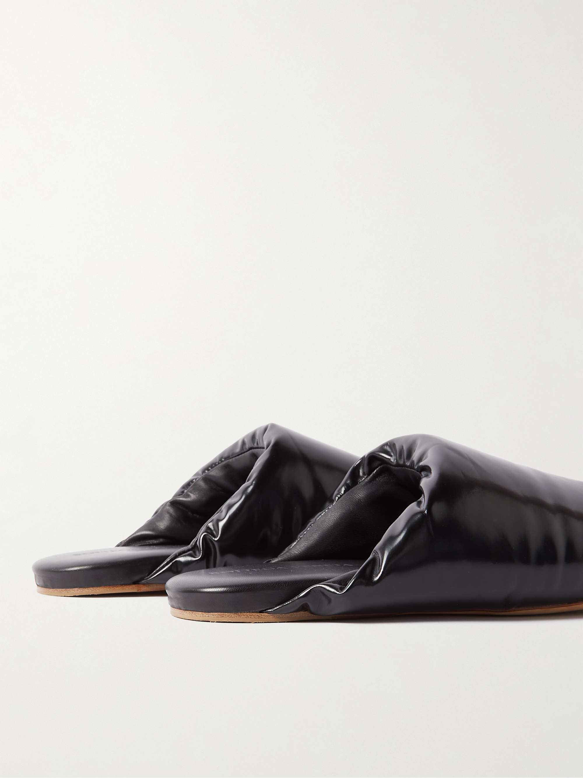 BOTTEGA VENETA Padded Glossed-Leather Slides