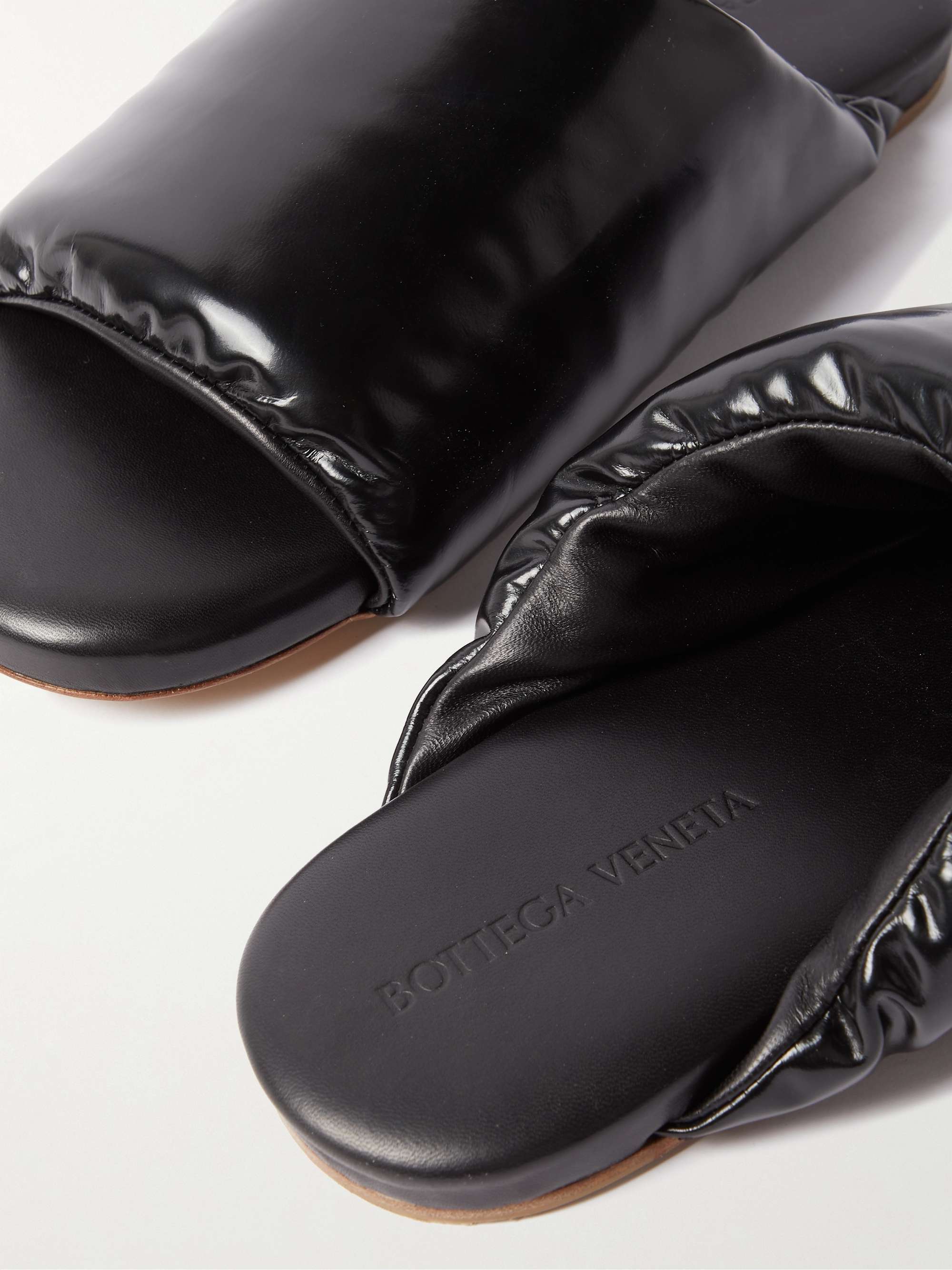 BOTTEGA VENETA Padded Glossed-Leather Slides