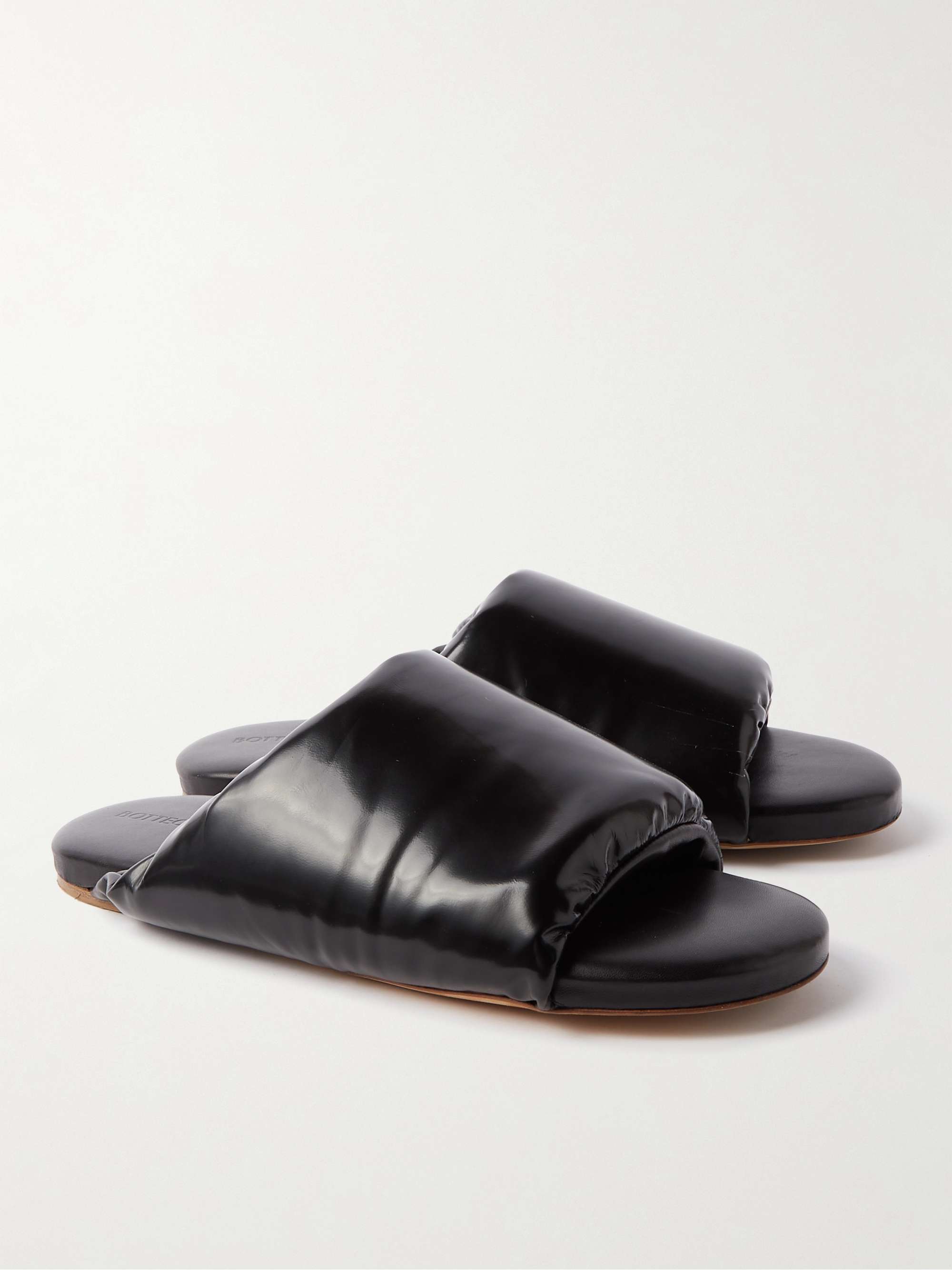 BOTTEGA VENETA Padded Glossed-Leather Slides