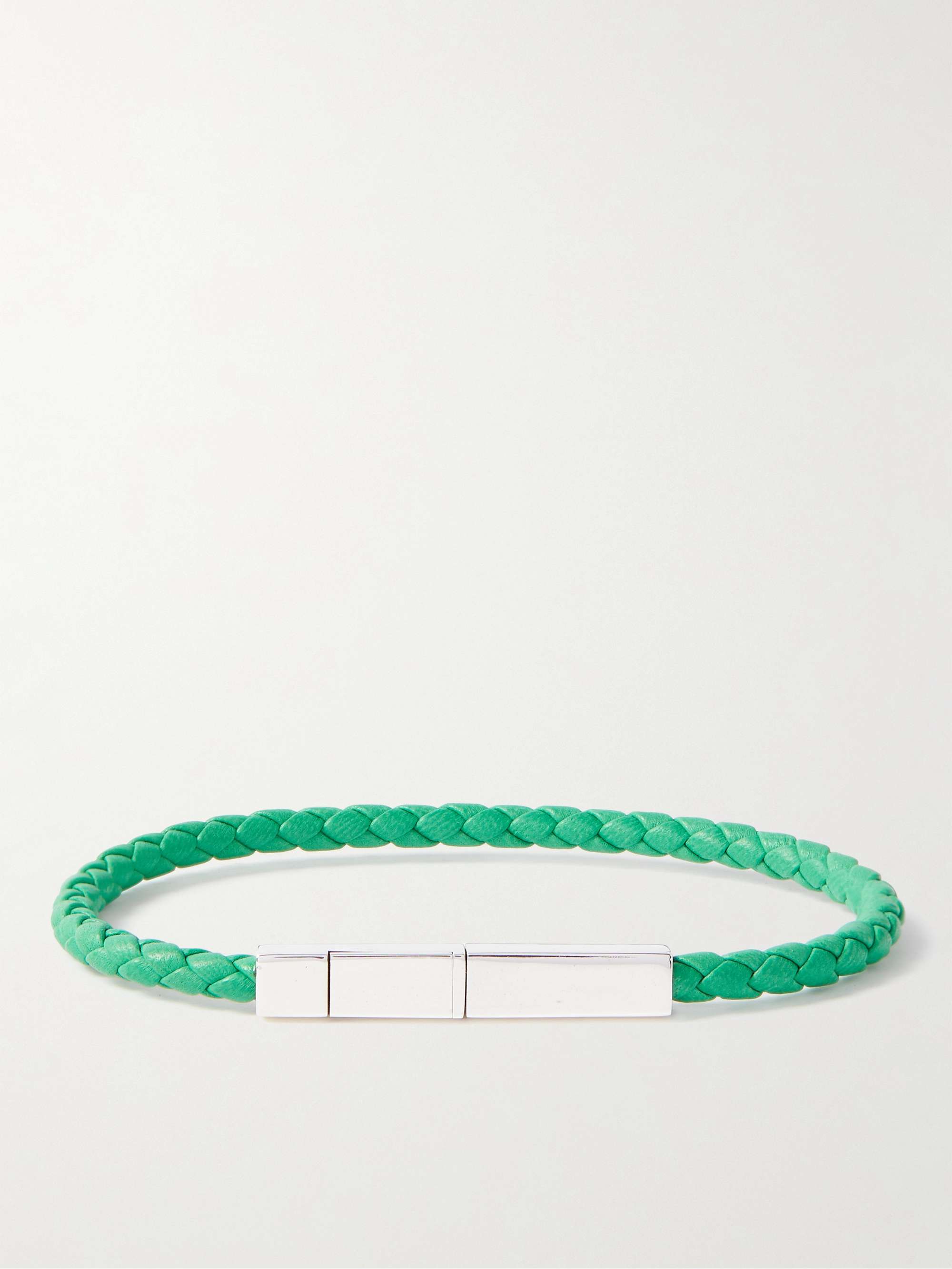 BOTTEGA VENETA Braided Leather and Sterling Silver Bracelet for