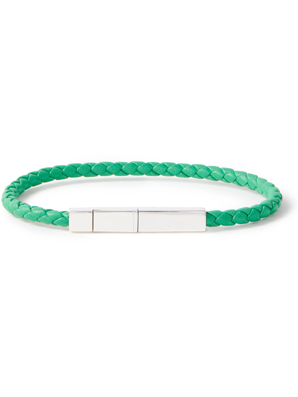 Bottega Veneta Braided Leather And Sterling Silver Bracelet In Parakeet