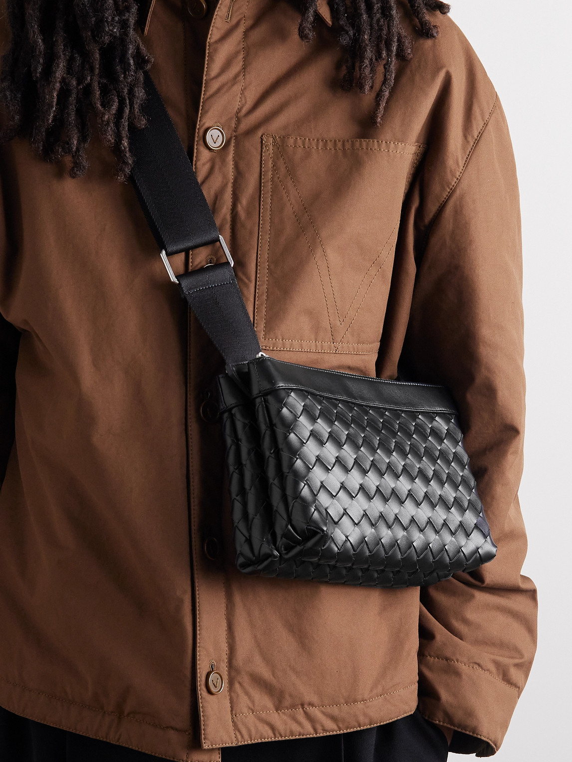 BOTTEGA VENETA DUO INTRECCIATO LEATHER MESSENGER BAG