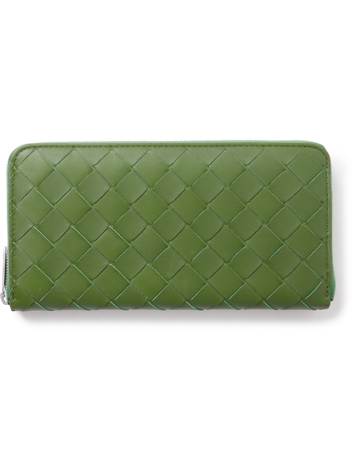 Bottega Veneta Intrecciato Leather Zip-around Wallet In Green