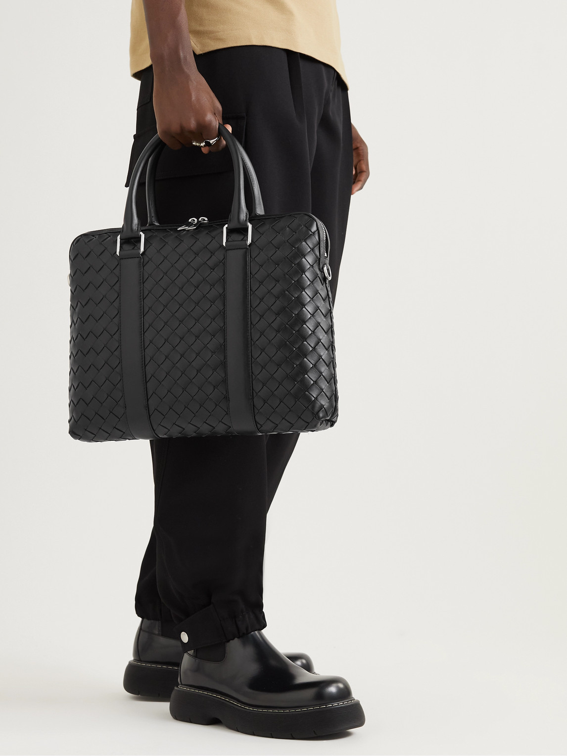 Slim Intrecciato Leather Briefcase — 2