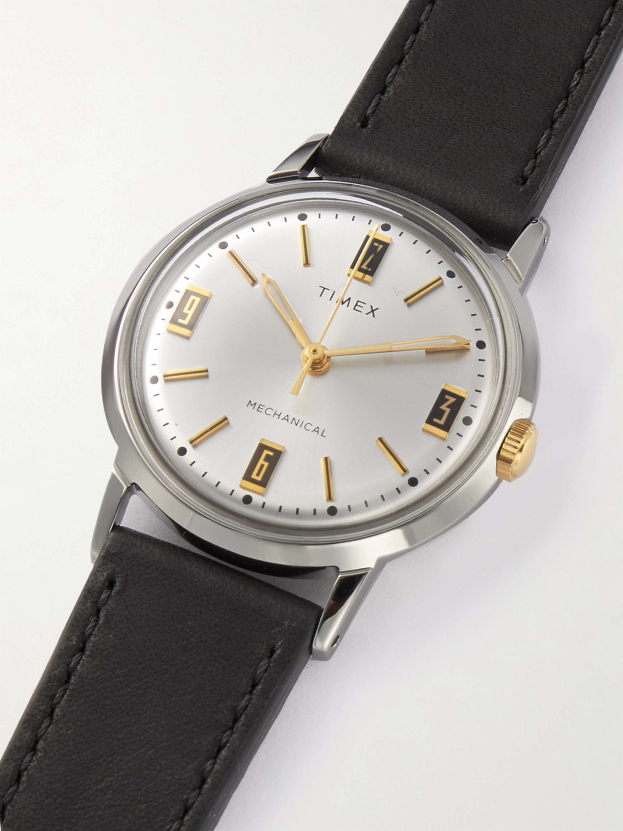 TIMEX Marlin HandWound 34mm Stainless Steel and Leather Watch for Men