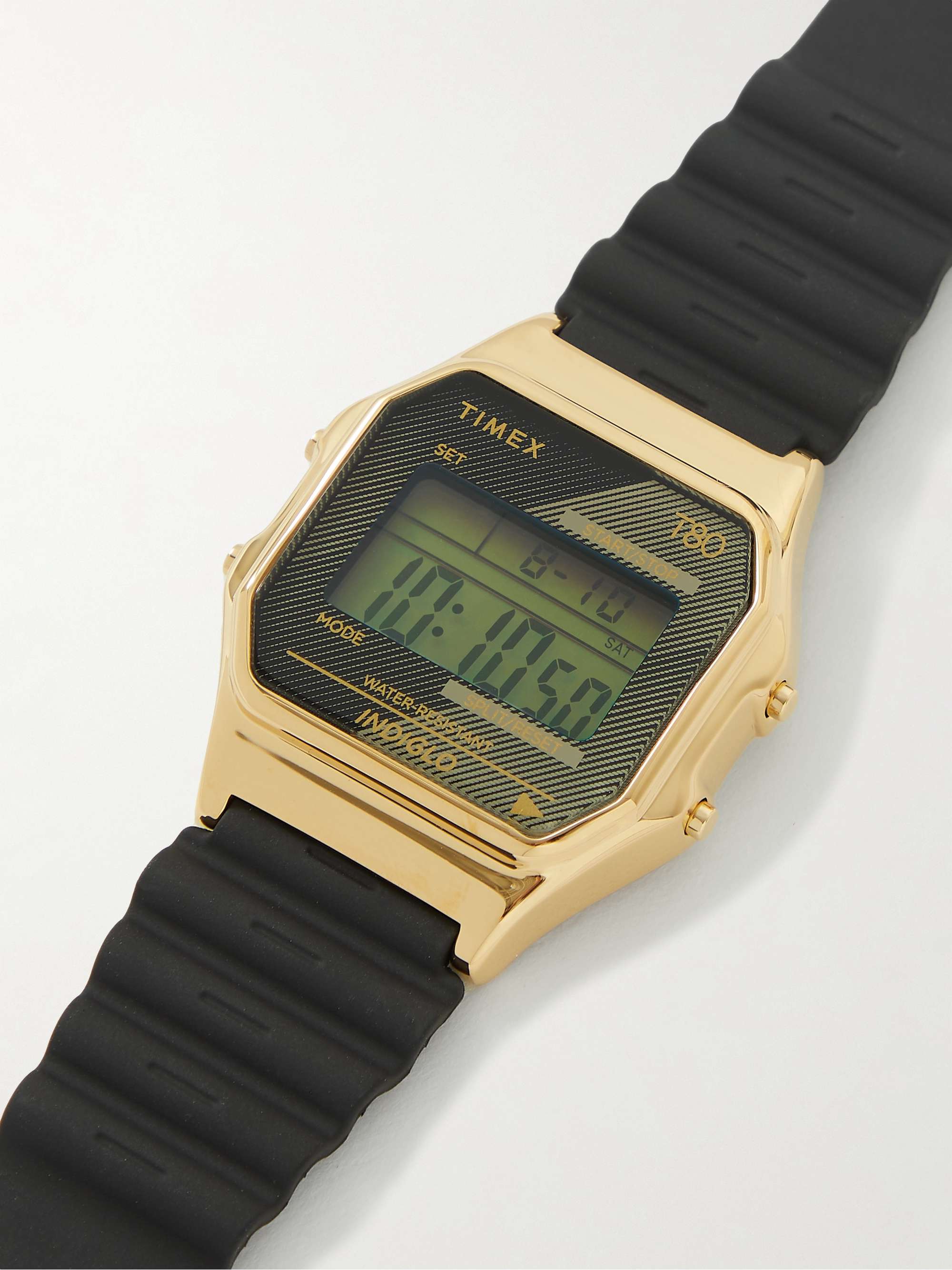 TIMEX T80 34mm Gold-Tone and Rubber Digital Watch