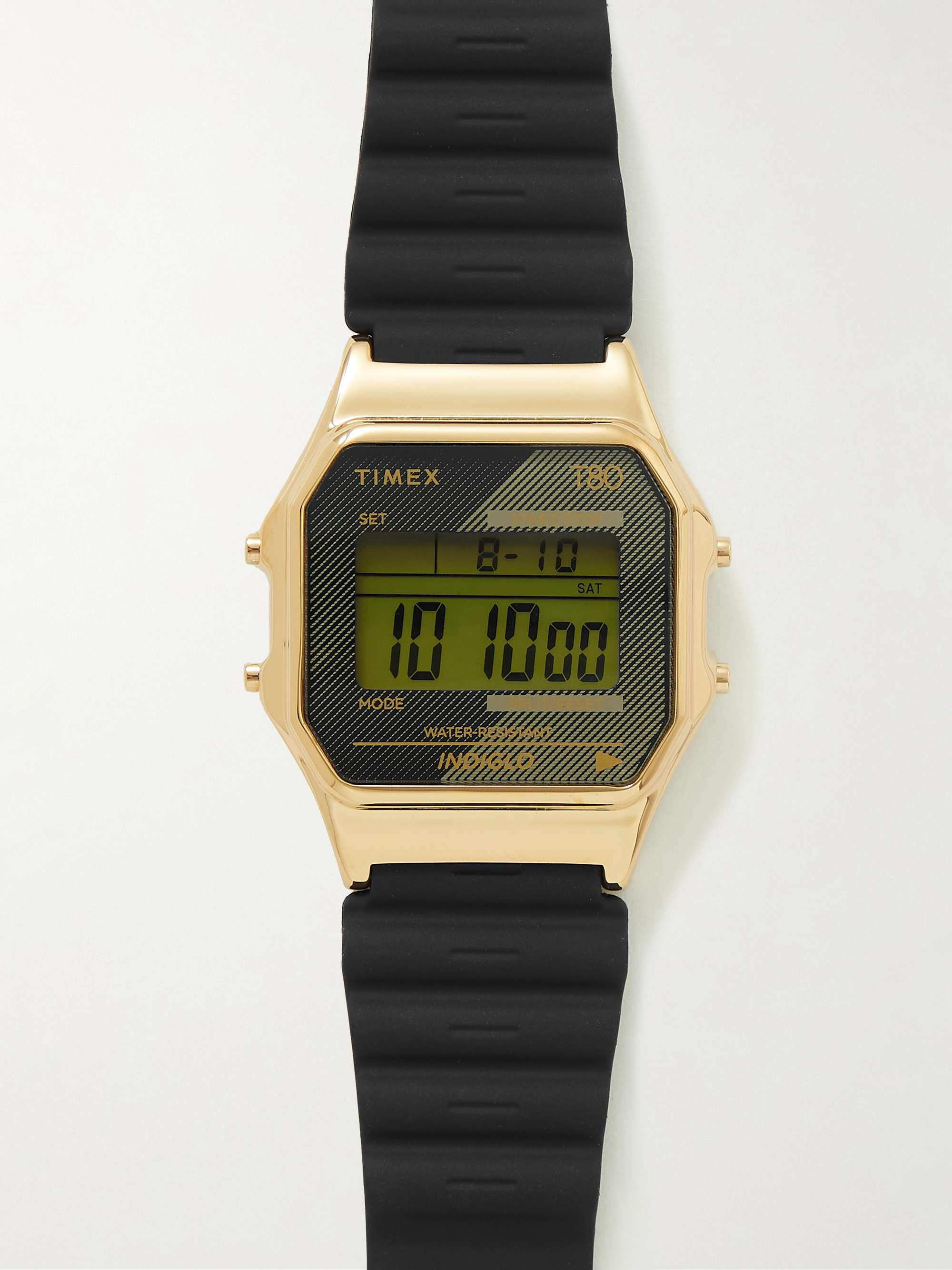TIMEX T80 34mm Gold-Tone and Rubber Digital Watch