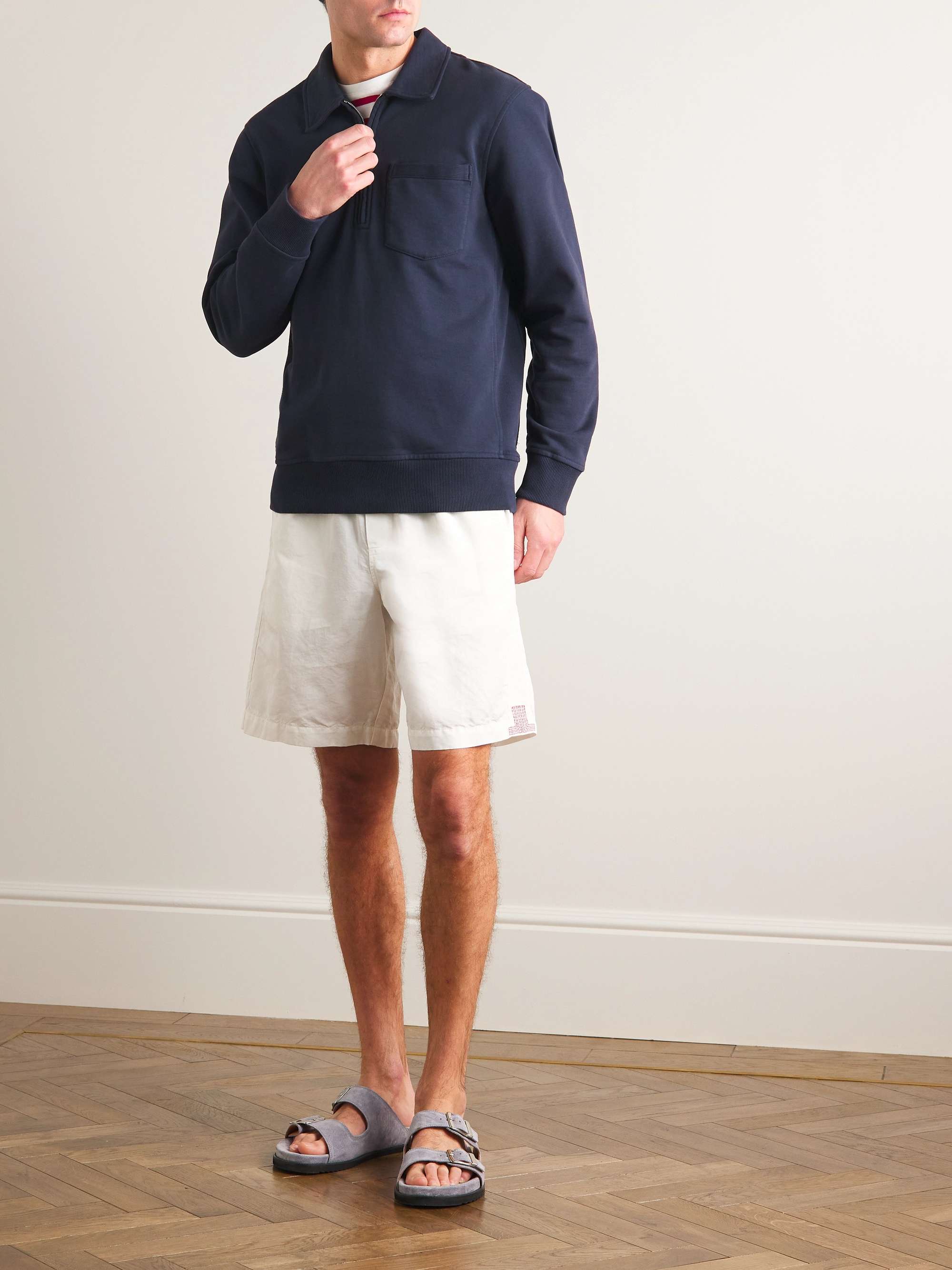 ORLEBAR BROWN Bolam Garment-Dyed Cotton-Jersey Half-Zip Sweatshirt