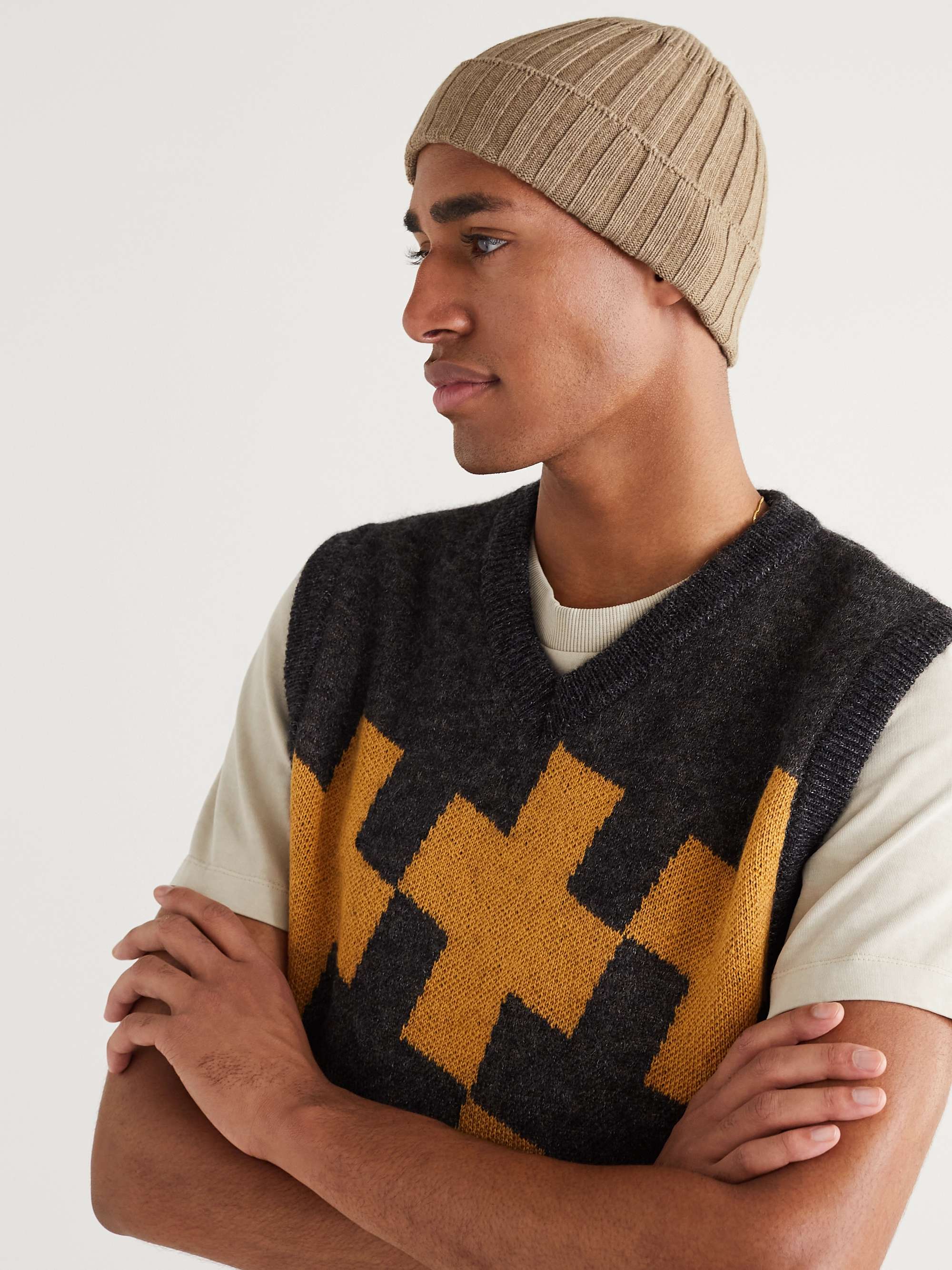 ANONYMOUS ISM Ribbed Cashmere-Blend Beanie