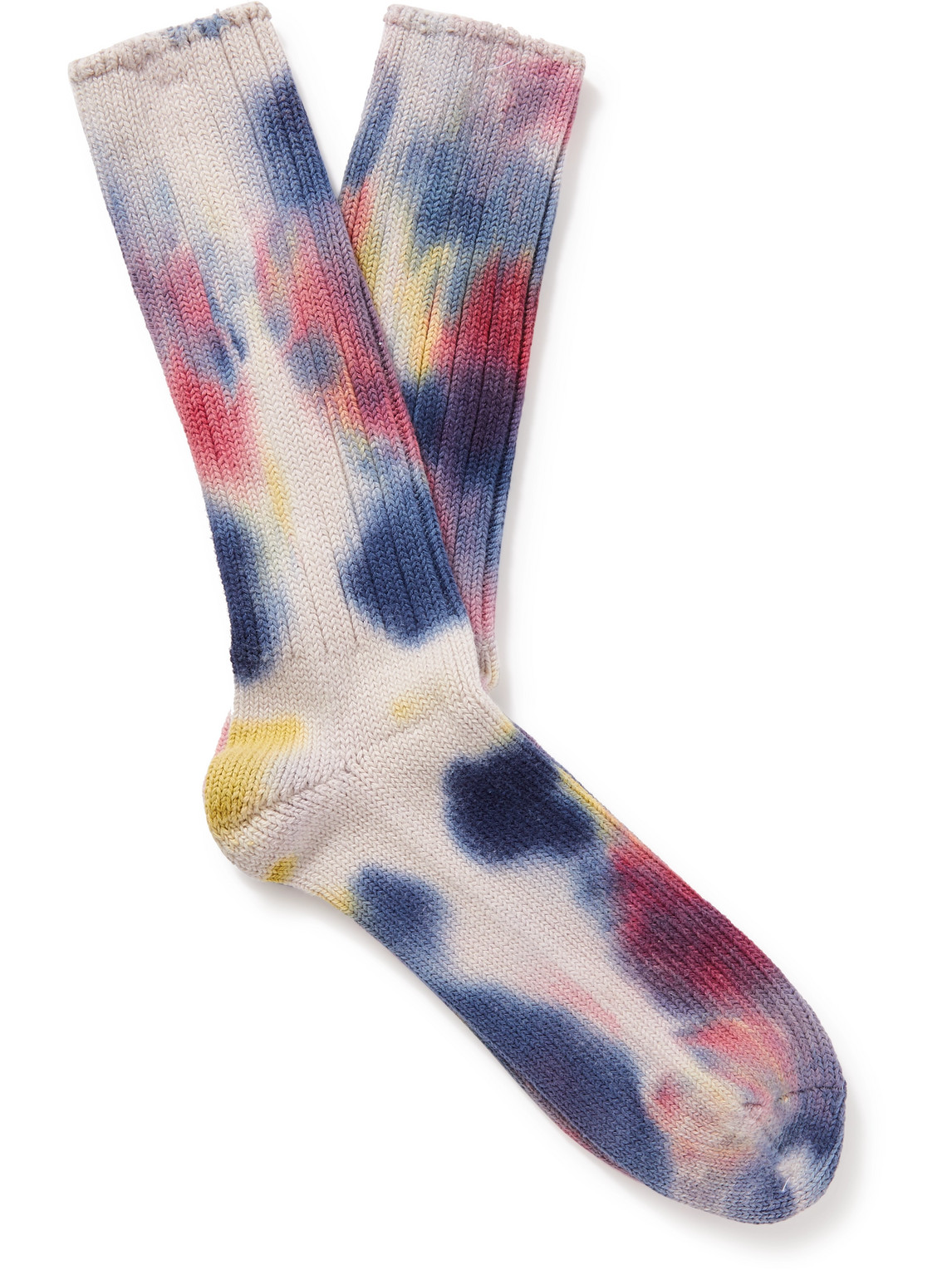 Anonymous Ism Ribbed Tie-dyed Cotton-blend Socks In White