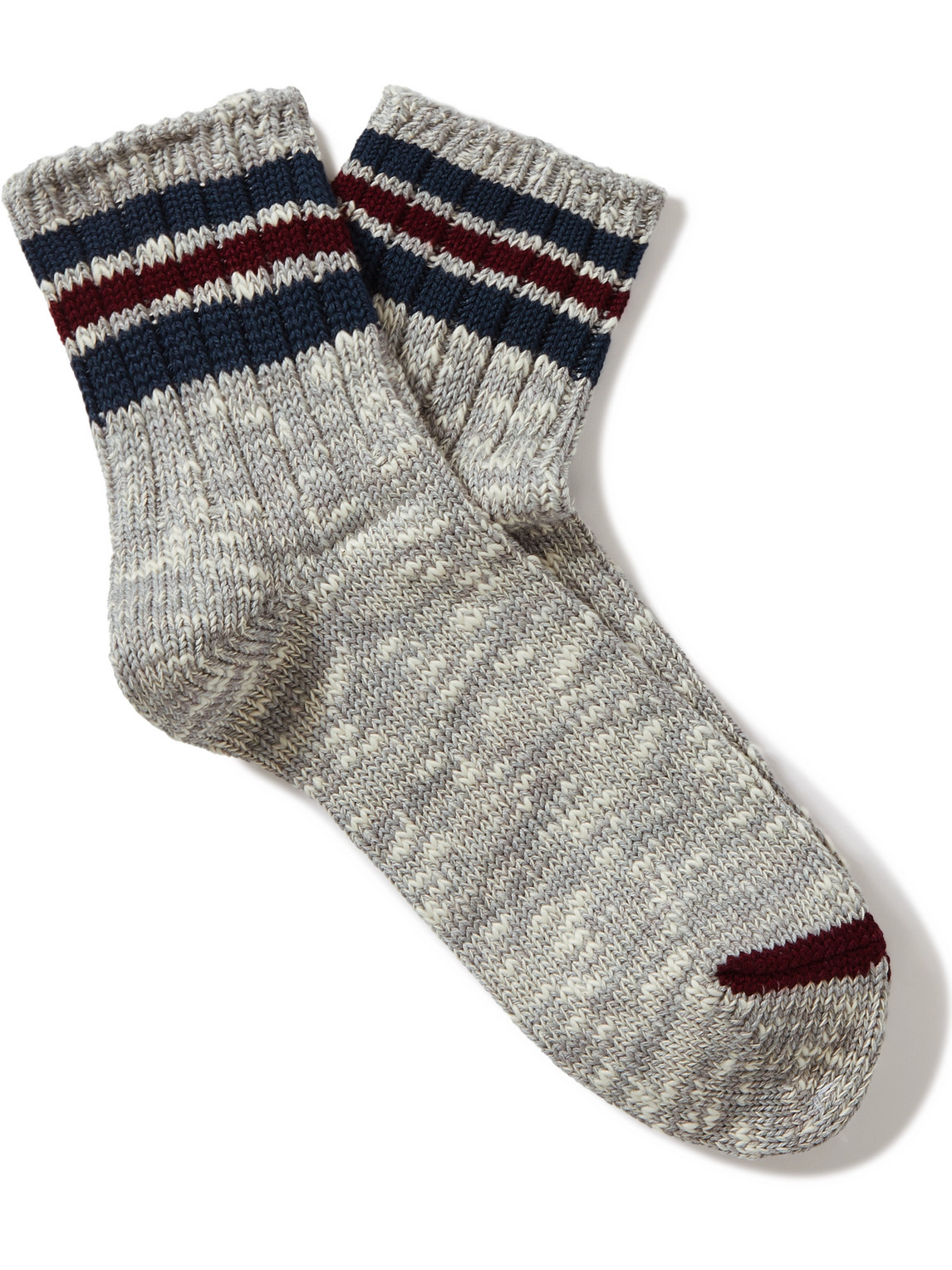 Anonymous Ism Striped Ribbed Cotton-blend Socks In Gray