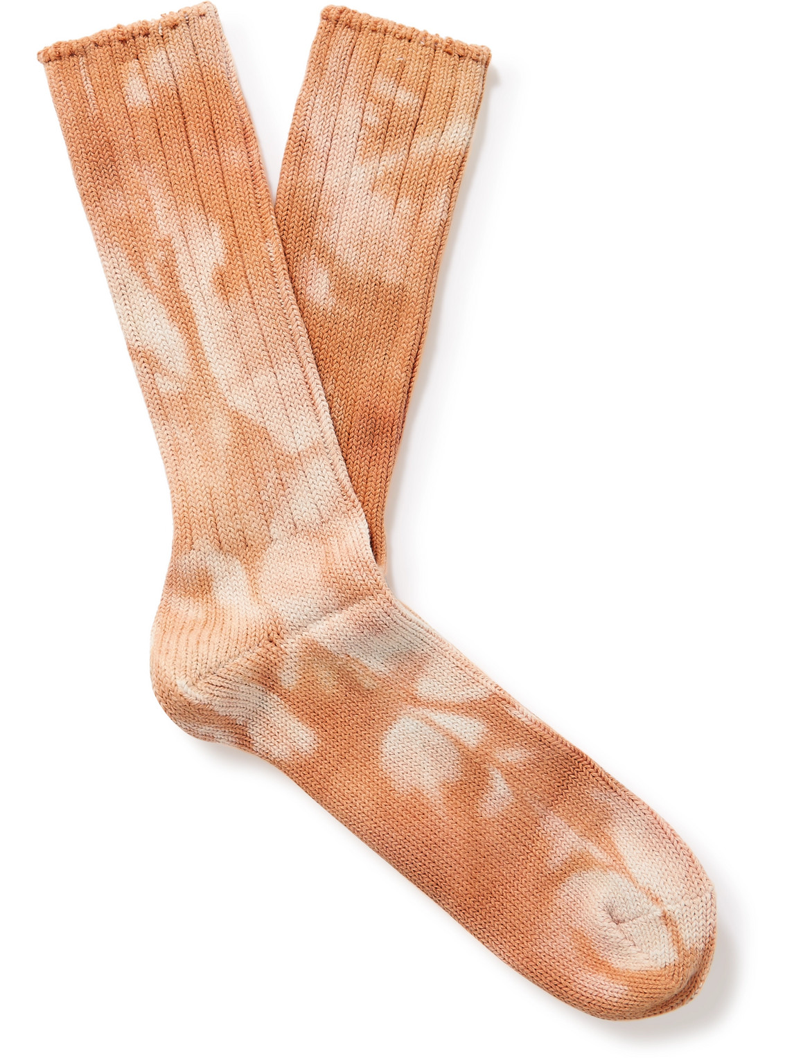 Anonymous Ism Ribbed Tie-dyed Cotton-blend Socks In Brown