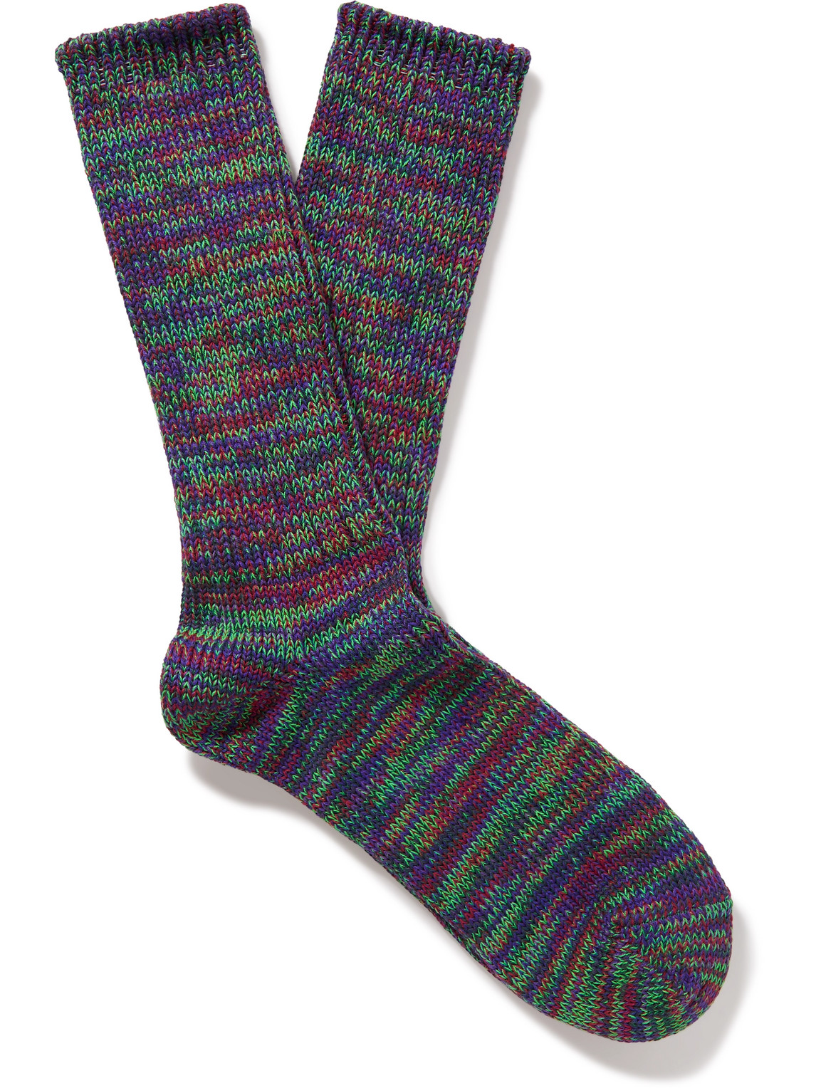 Anonymous Ism Ribbed Cotton-blend Socks In Purple