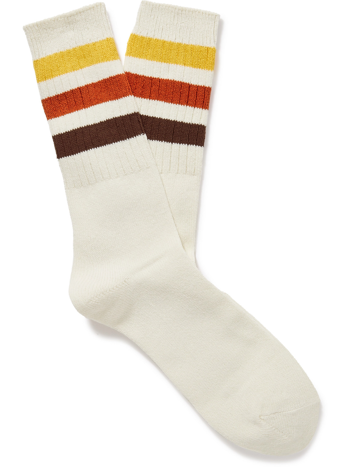 Anonymous Ism Recover Striped Ribbed Cotton-blend Socks In White