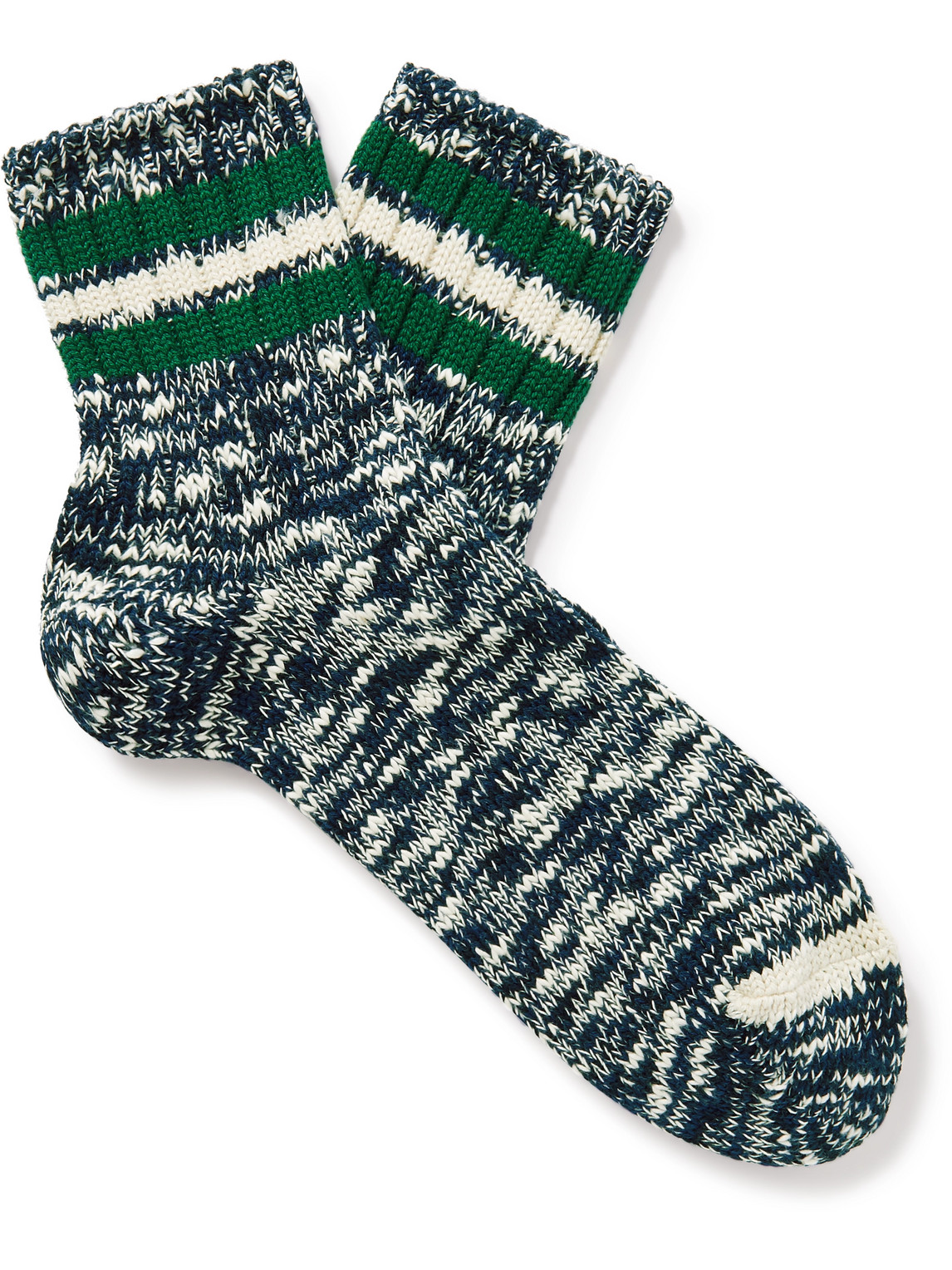 Anonymous Ism Striped Ribbed Cotton-blend Socks In Blue