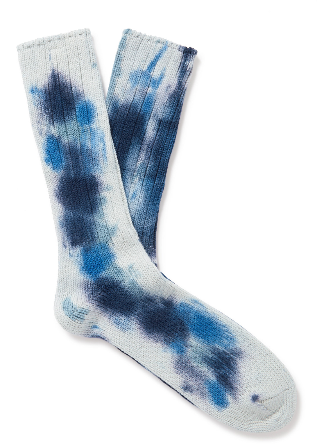 Anonymous Ism Ribbed Tie-dyed Cotton-blend Socks In Blue