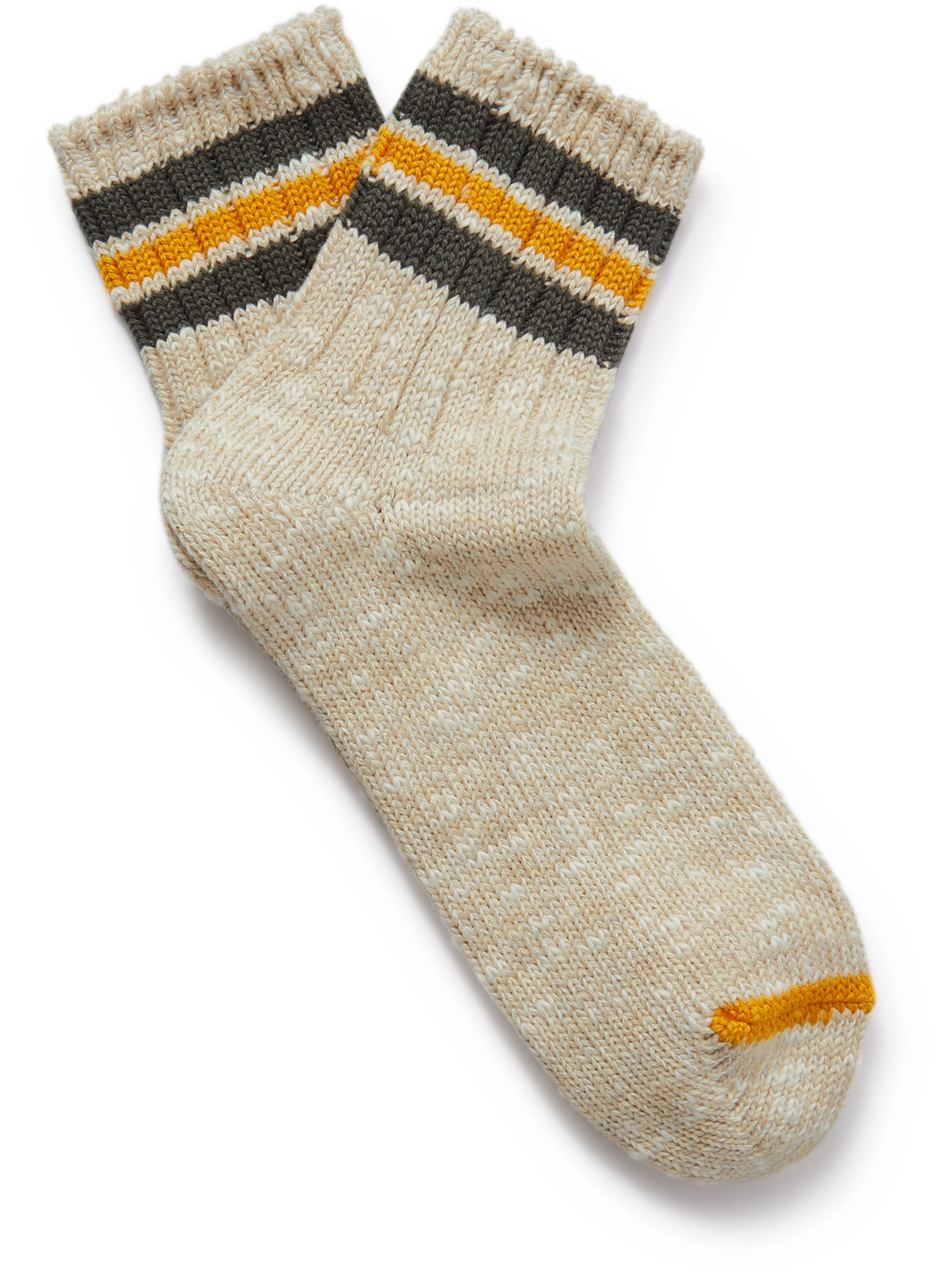 Anonymous Ism Striped Ribbed Cotton-blend Socks In Neutrals