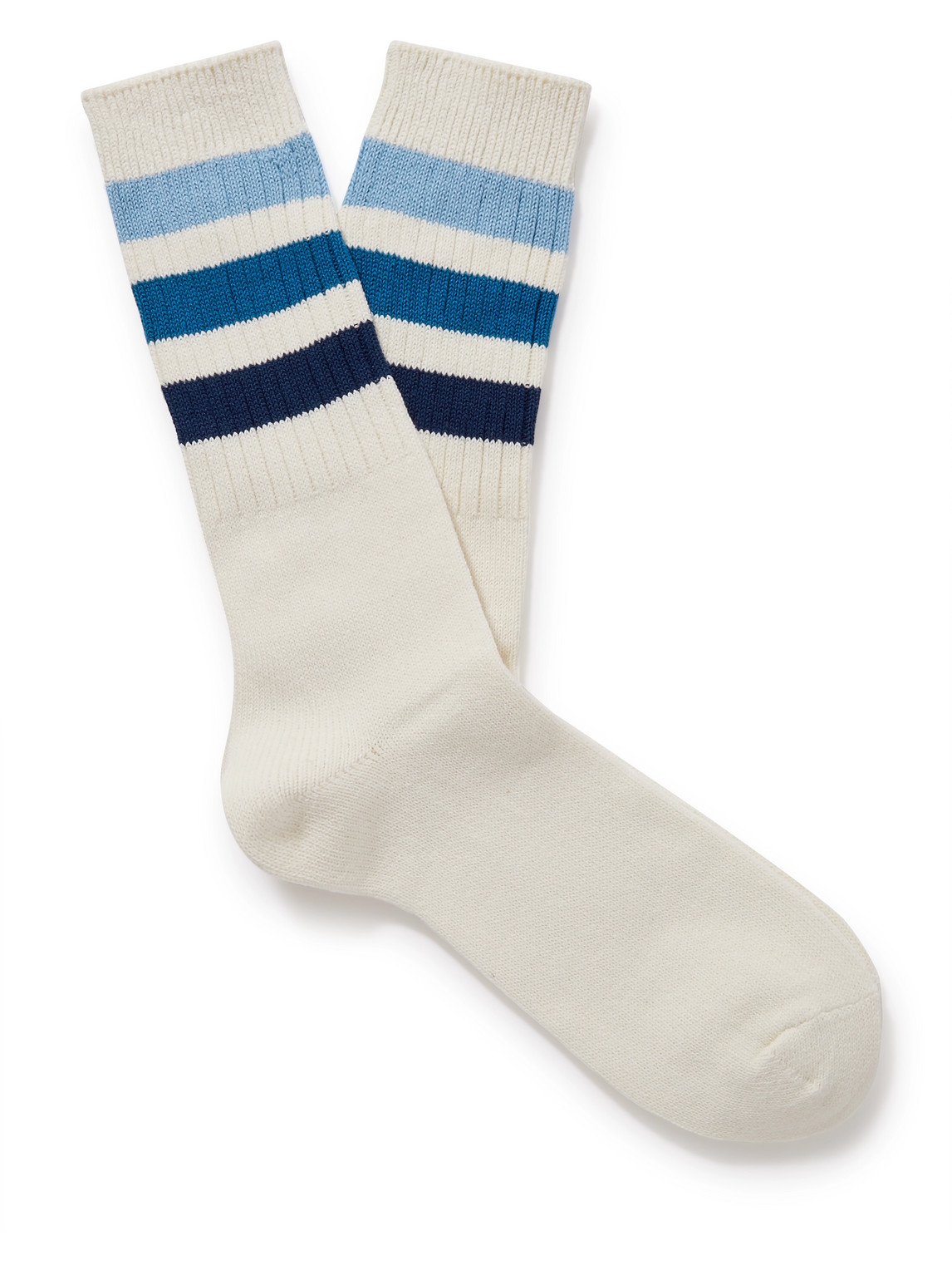 Anonymous Ism Recover Striped Ribbed Cotton-blend Socks In White