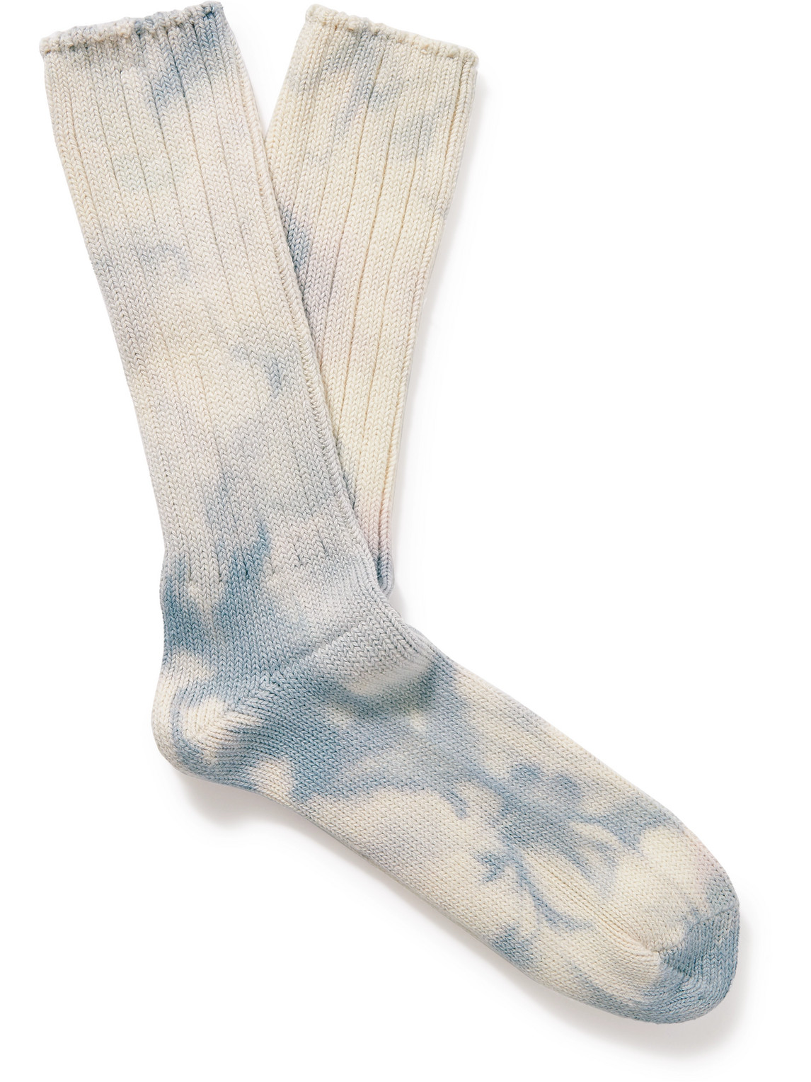 Anonymous Ism Ribbed Tie-dyed Cotton-blend Socks In White