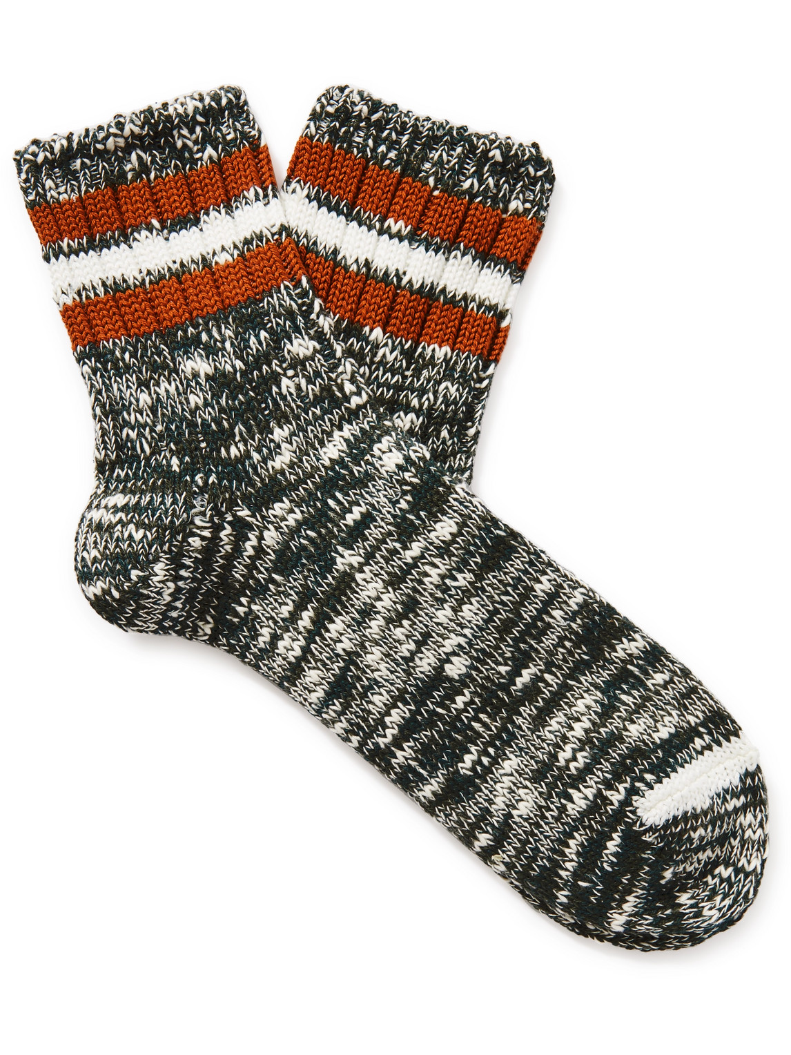 Anonymous Ism Striped Ribbed Cotton-blend Socks In Green
