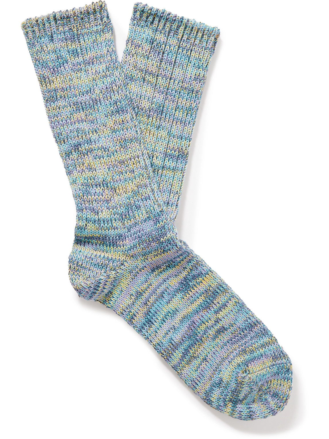 Anonymous Ism Ribbed Cotton-blend Socks In Blue