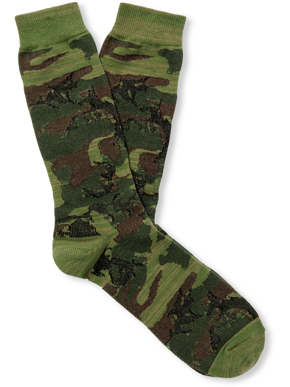 Anonymous Ism Camouflage-print Cotton-blend Socks In Green