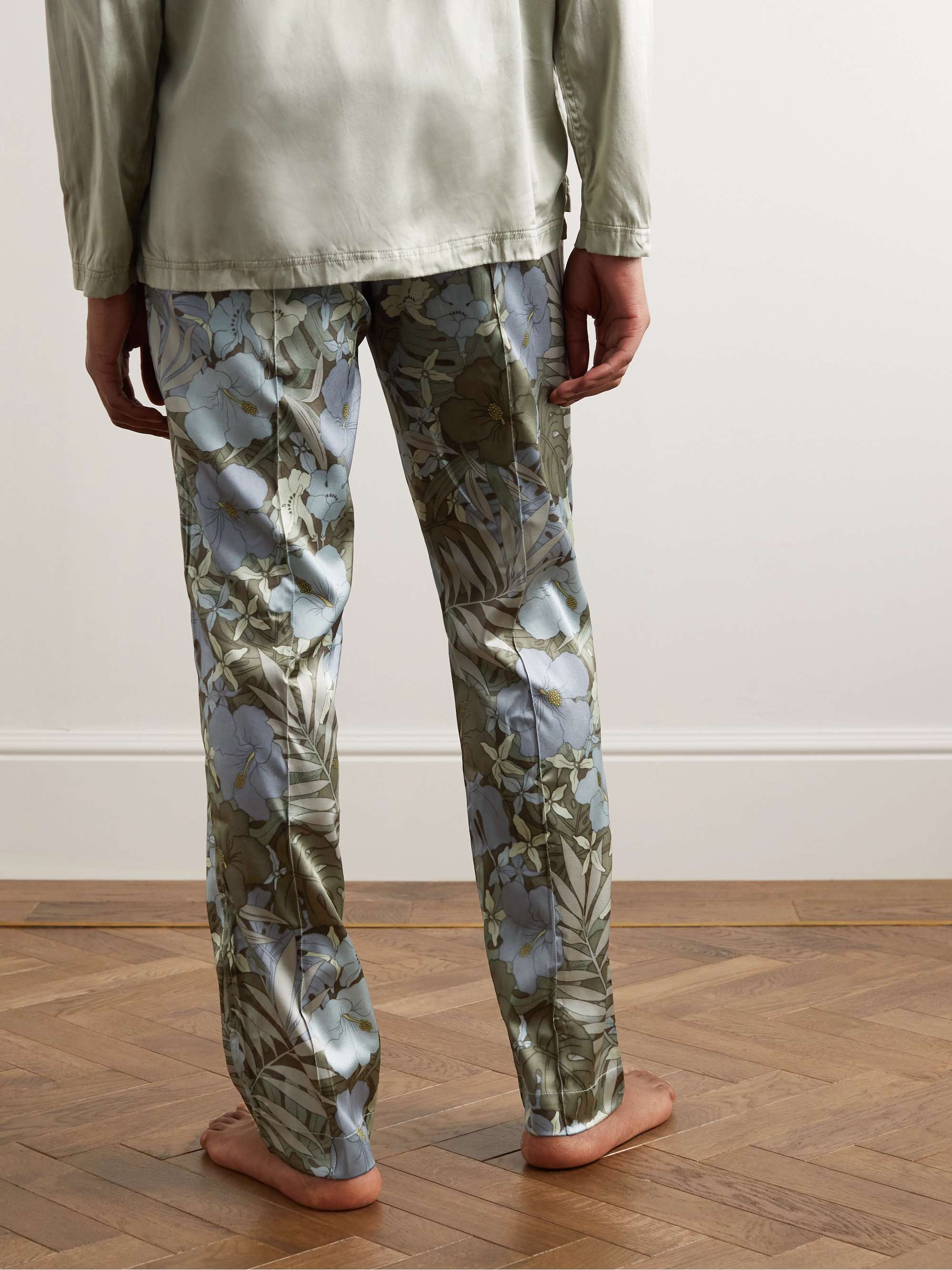 TOM FORD Velvet-Trimmed Floral-Print Stretch-Silk Satin Pyjama Trousers