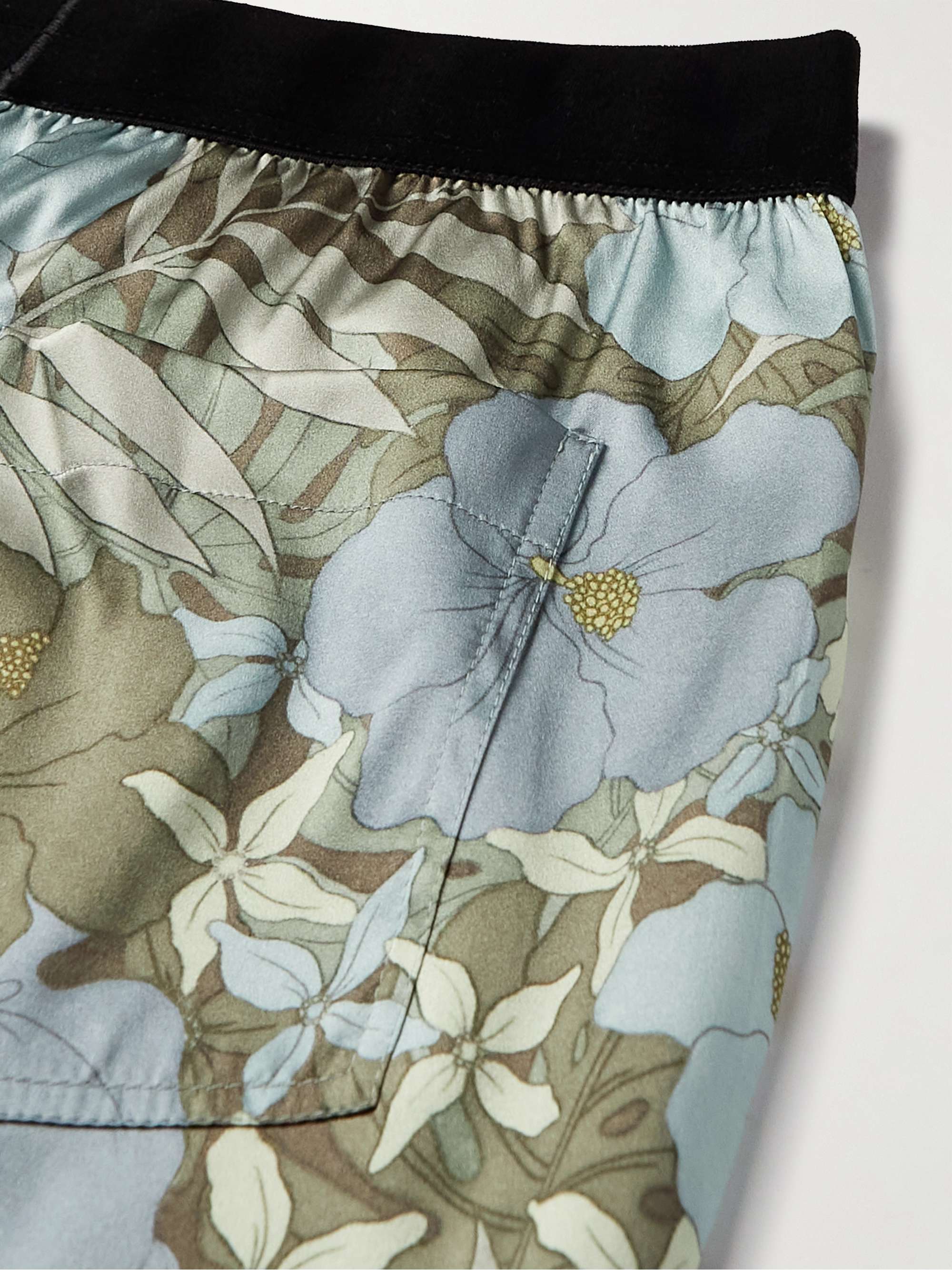 TOM FORD Velvet-Trimmed Floral-Print Stretch-Silk Satin Pyjama Trousers
