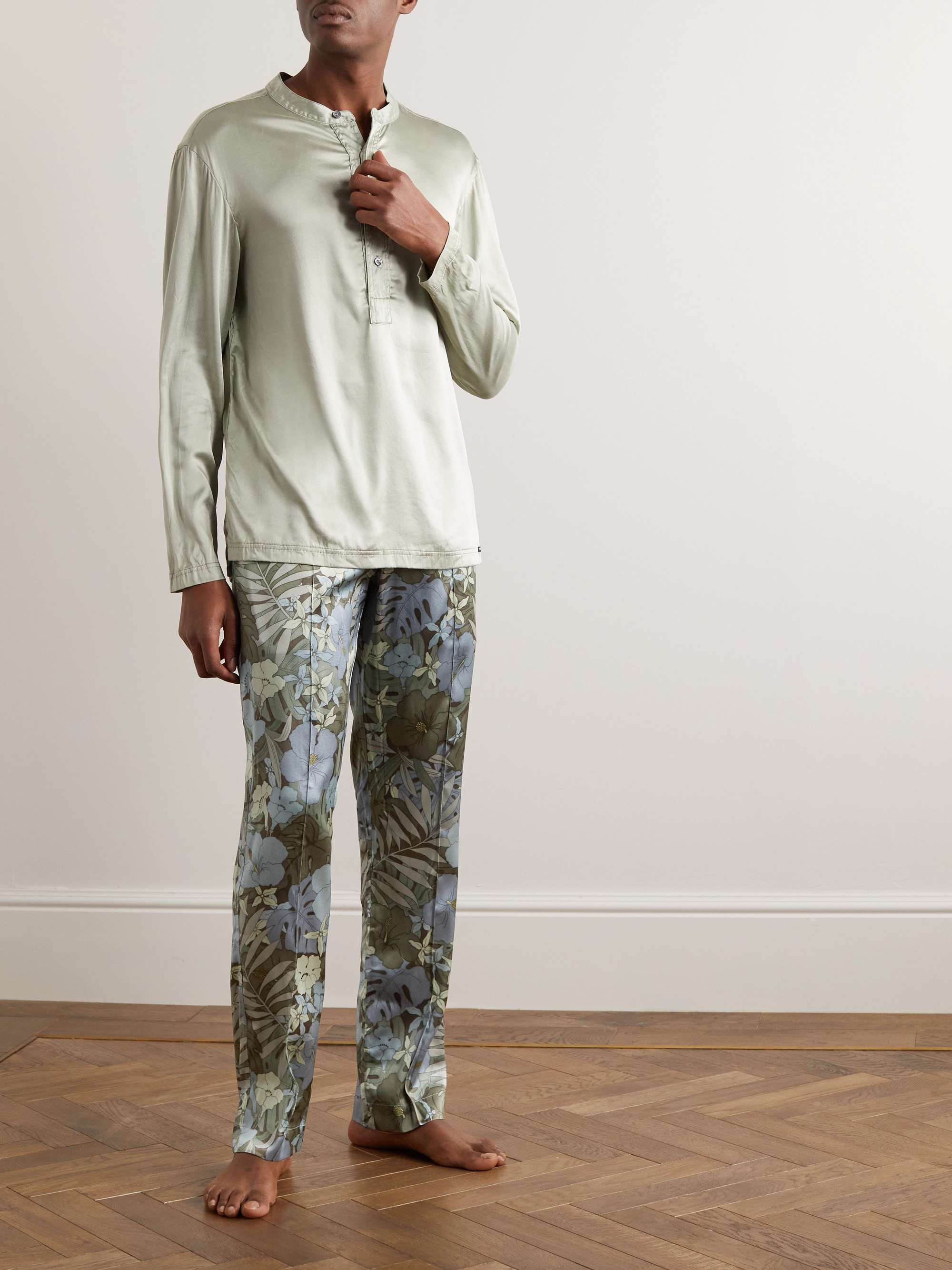 TOM FORD Velvet-Trimmed Floral-Print Stretch-Silk Satin Pyjama Trousers