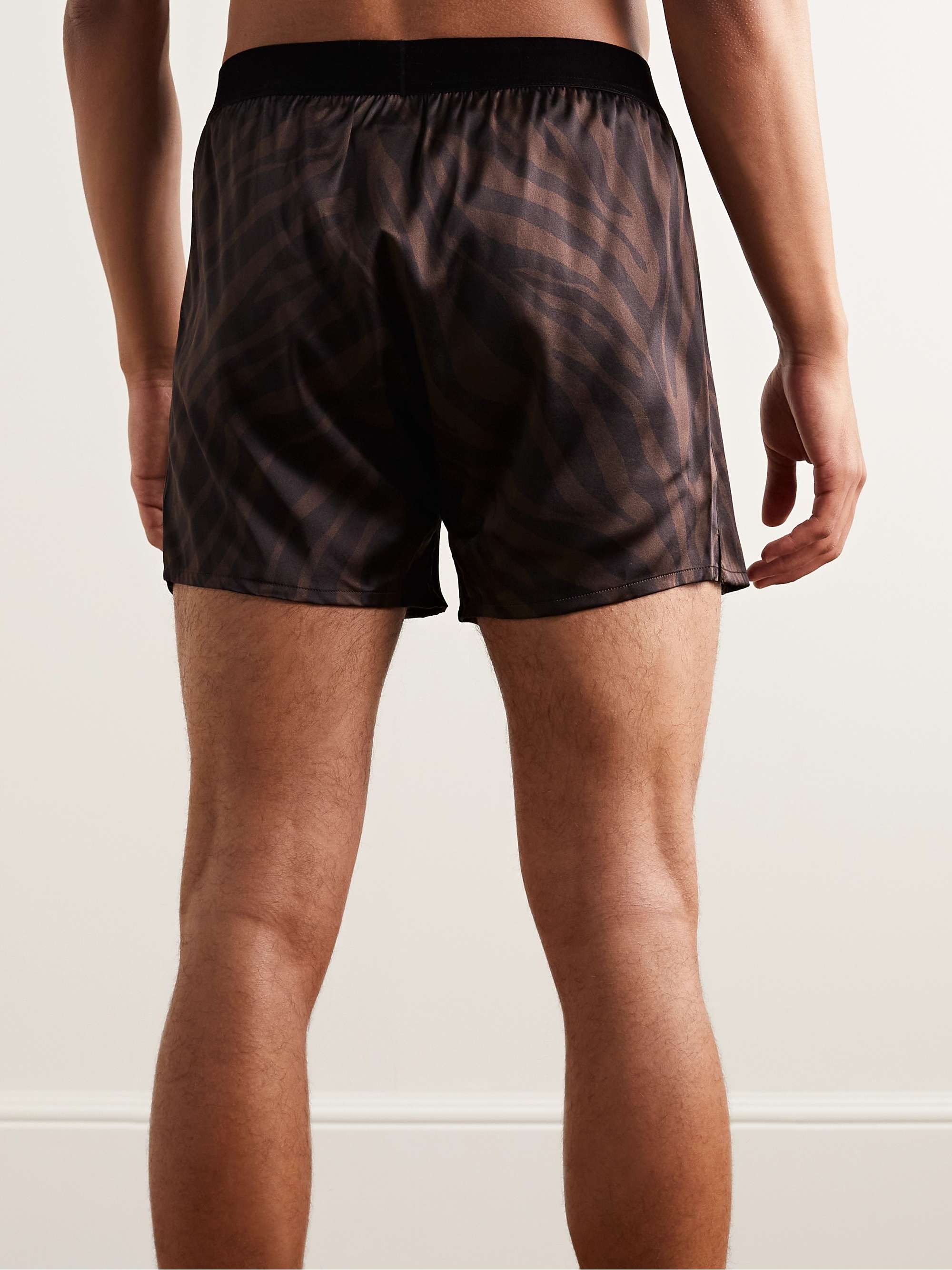 TOM FORD Zebra-Print Velvet-Trimmed Silk-Satin Boxer Shorts