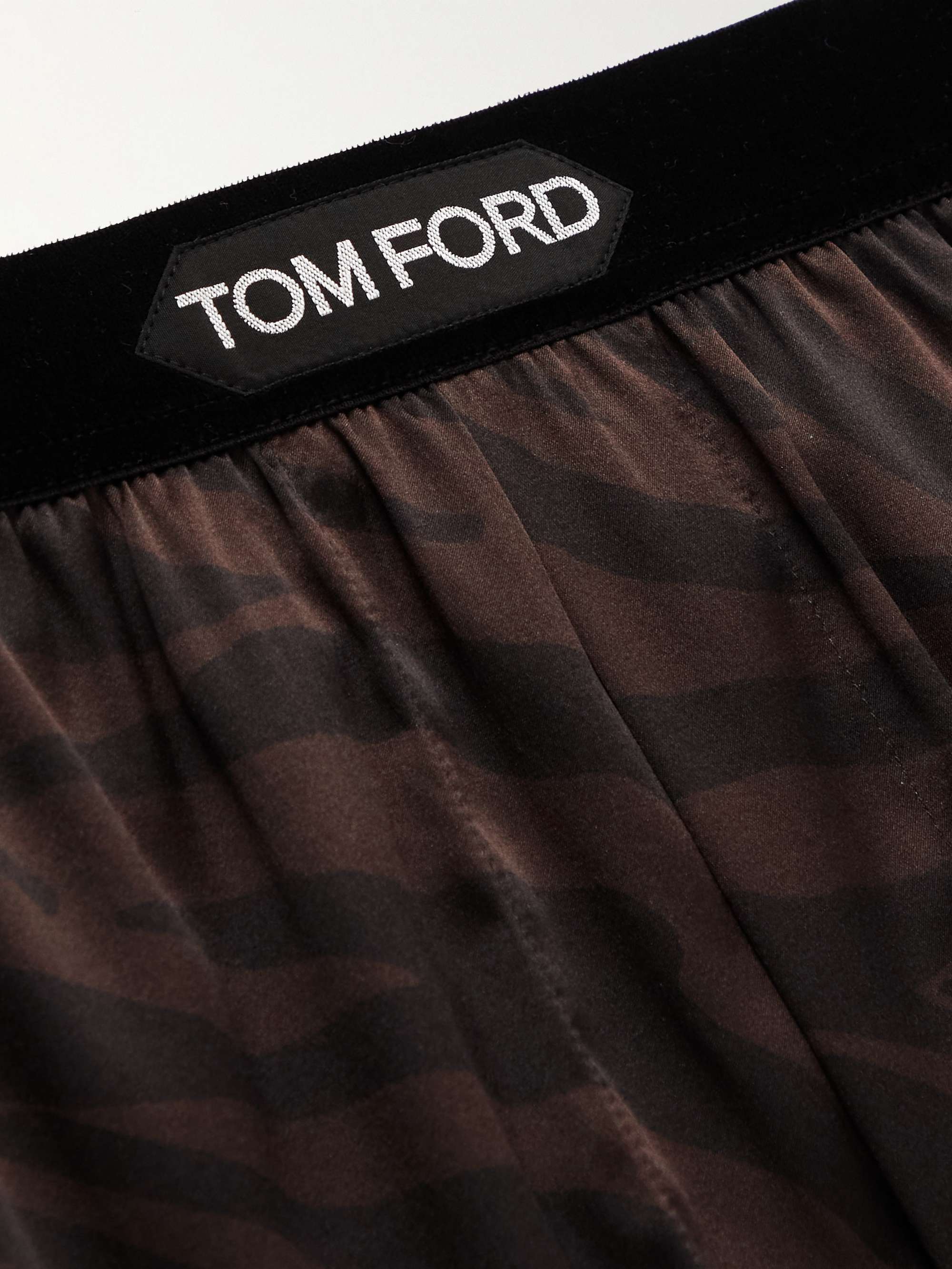 TOM FORD Zebra-Print Velvet-Trimmed Silk-Satin Boxer Shorts
