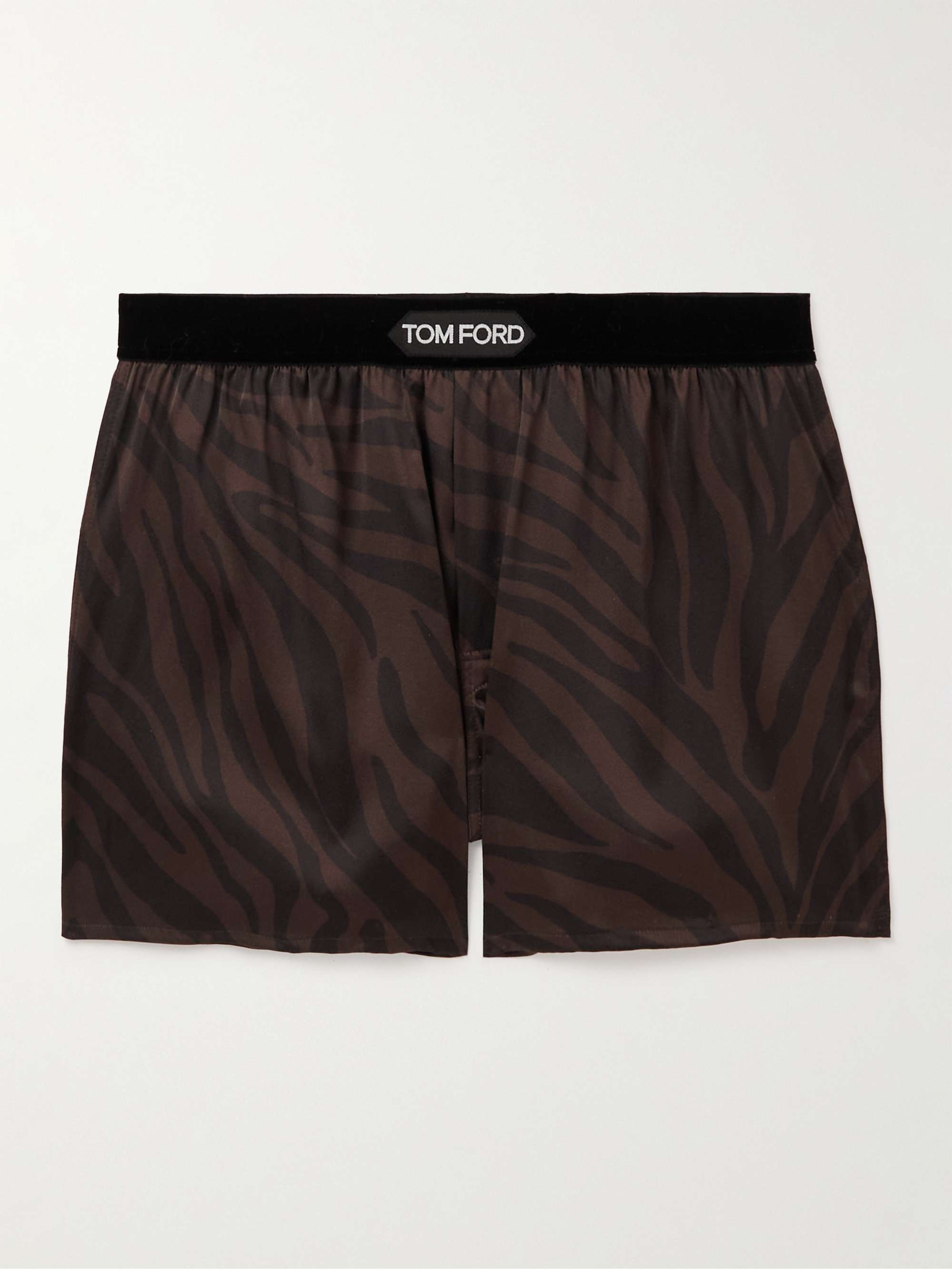 TOM FORD Zebra-Print Velvet-Trimmed Silk-Satin Boxer Shorts