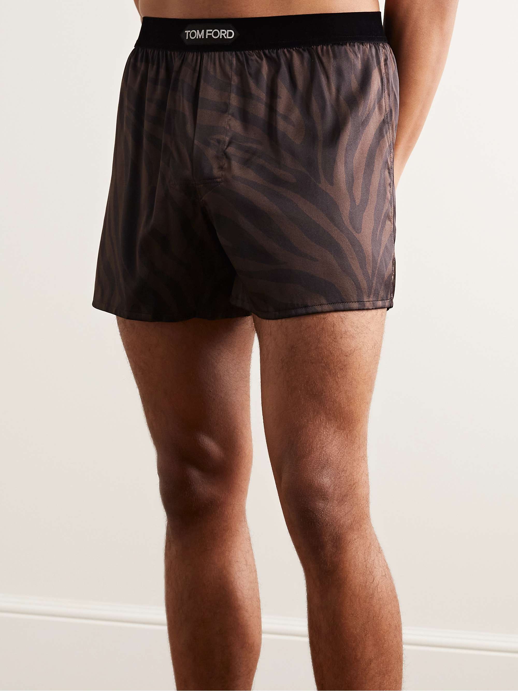 TOM FORD Zebra-Print Velvet-Trimmed Silk-Satin Boxer Shorts