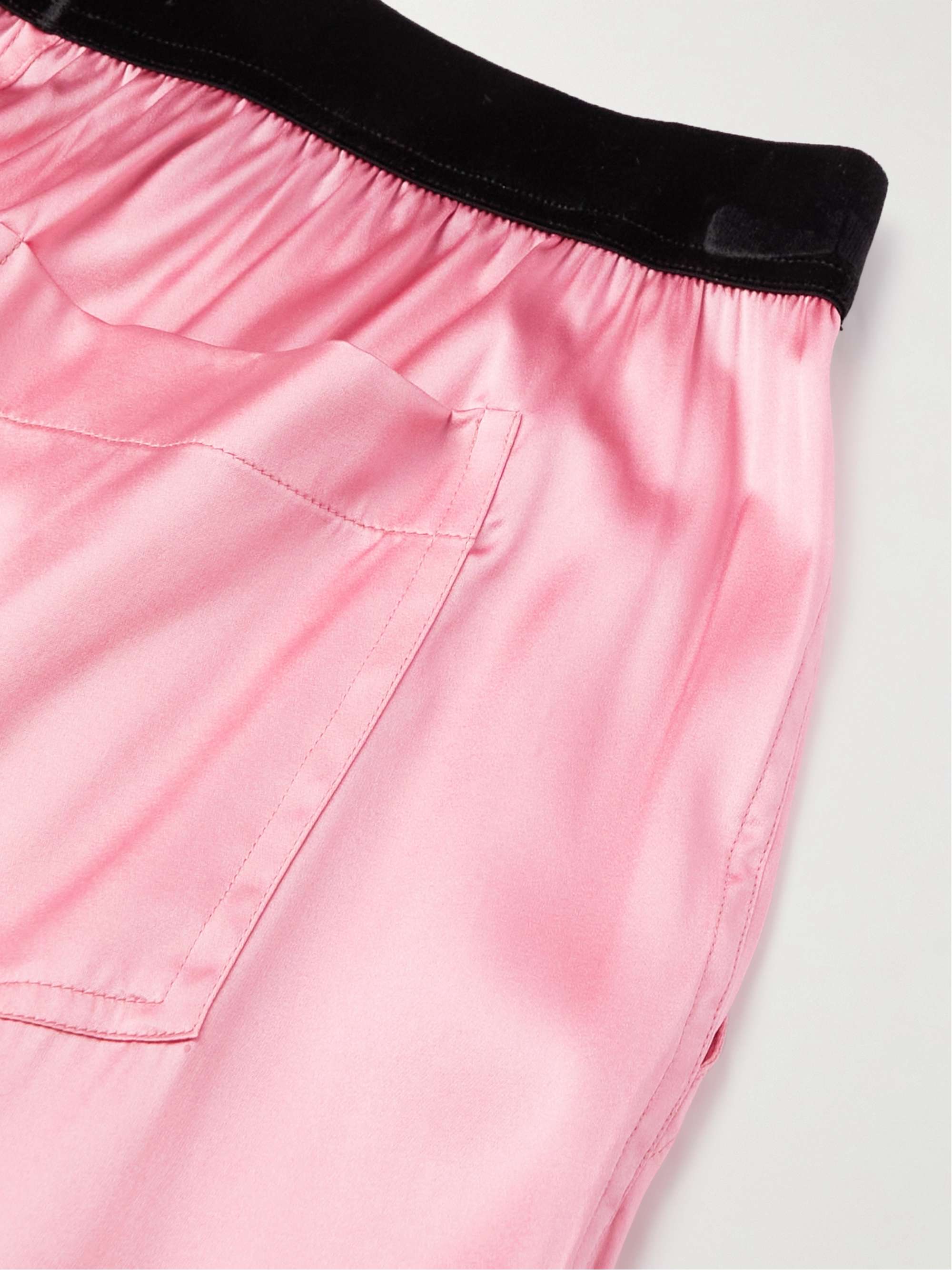 TOM FORD Velvet-Trimmed Stretch-Silk Satin Pyjama Trousers