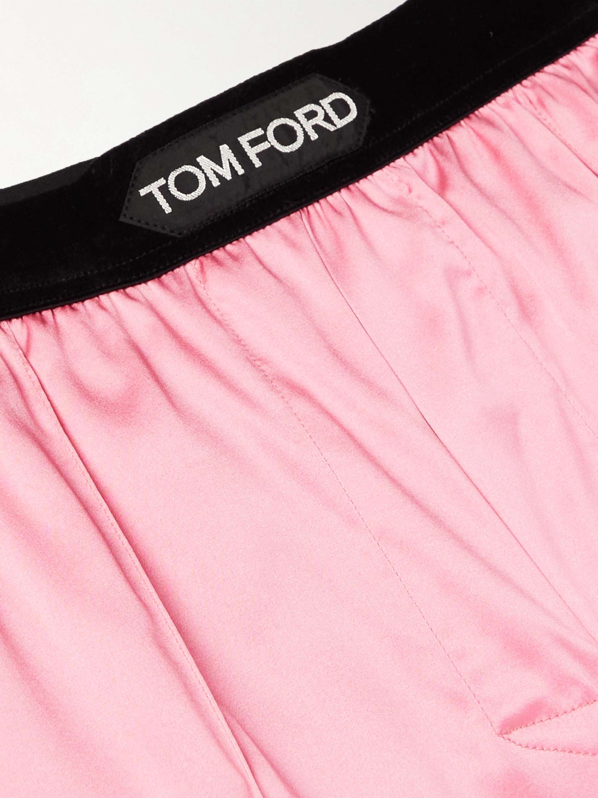 TOM FORD Velvet-Trimmed Stretch-Silk Satin Pyjama Trousers