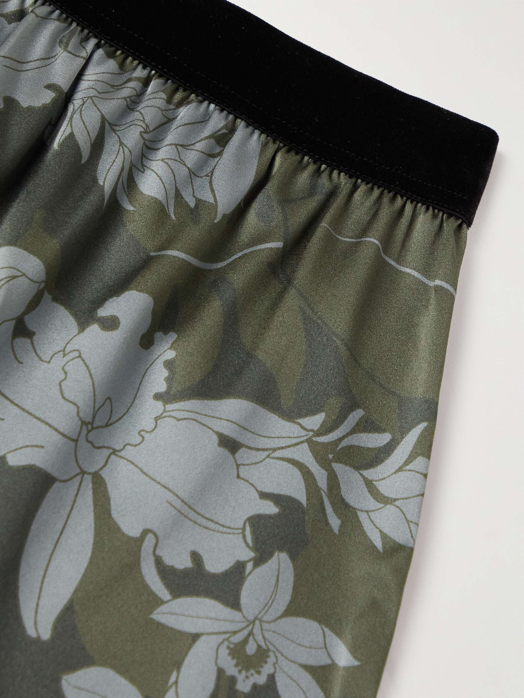 TOM FORD Floral-Print Velvet-Trimmed Silk-Satin Boxer Shorts