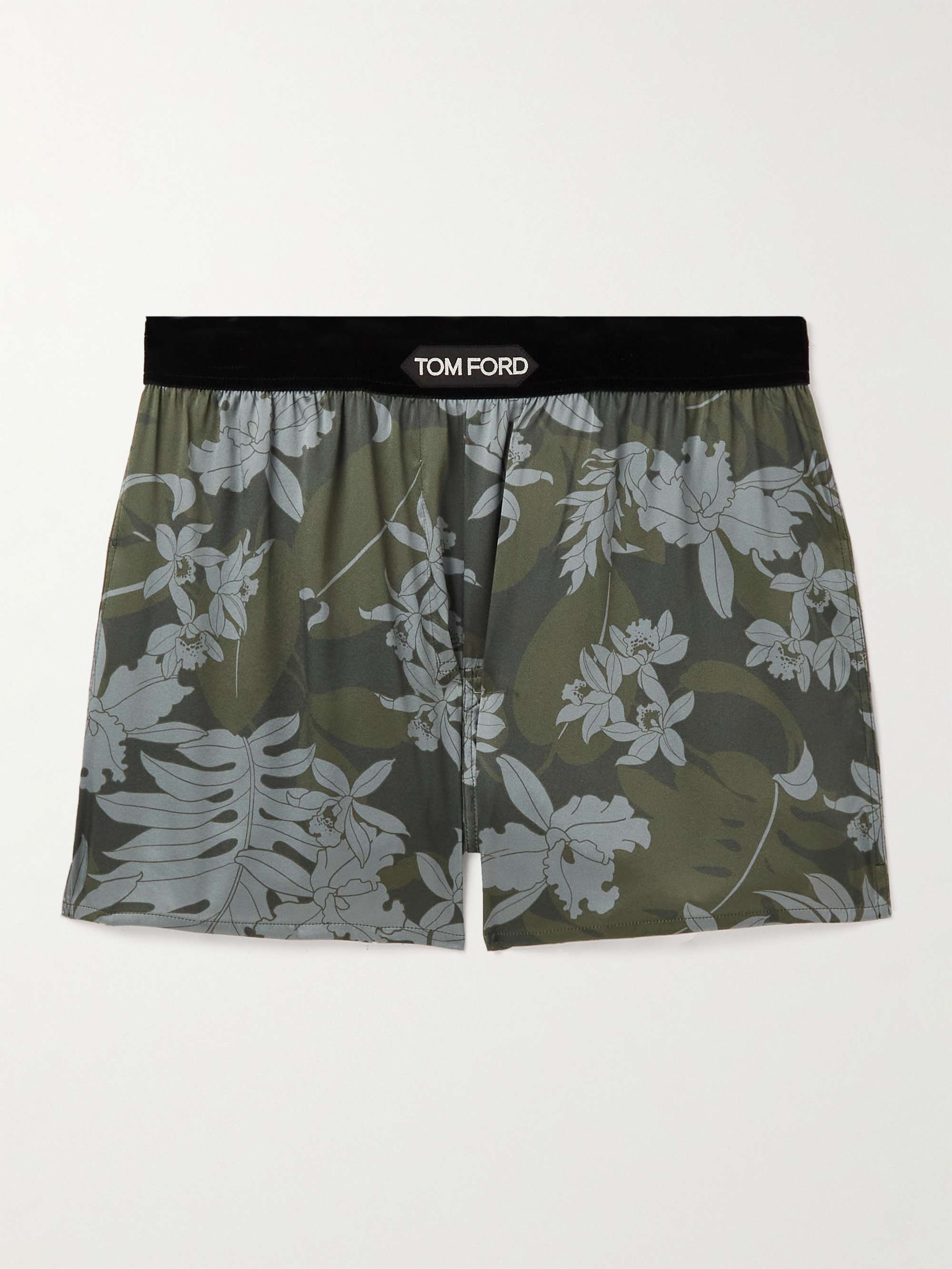 TOM FORD Floral-Print Velvet-Trimmed Silk-Satin Boxer Shorts for Men ...