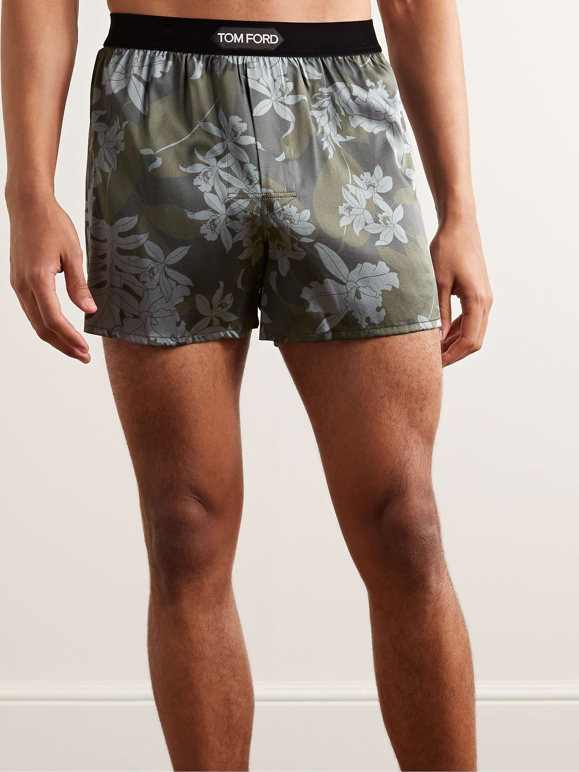 TOM FORD Floral-Print Velvet-Trimmed Silk-Satin Boxer Shorts
