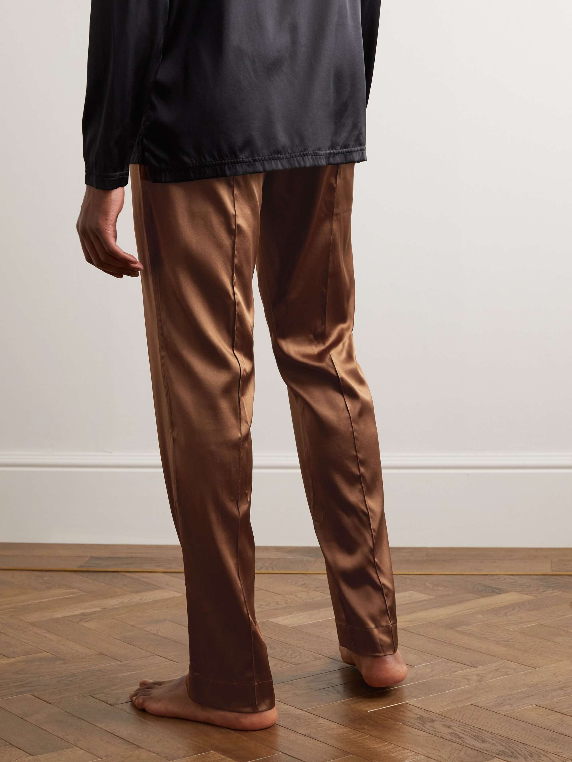 TOM FORD Velvet-Trimmed Stretch-Silk Satin Pyjama Trousers