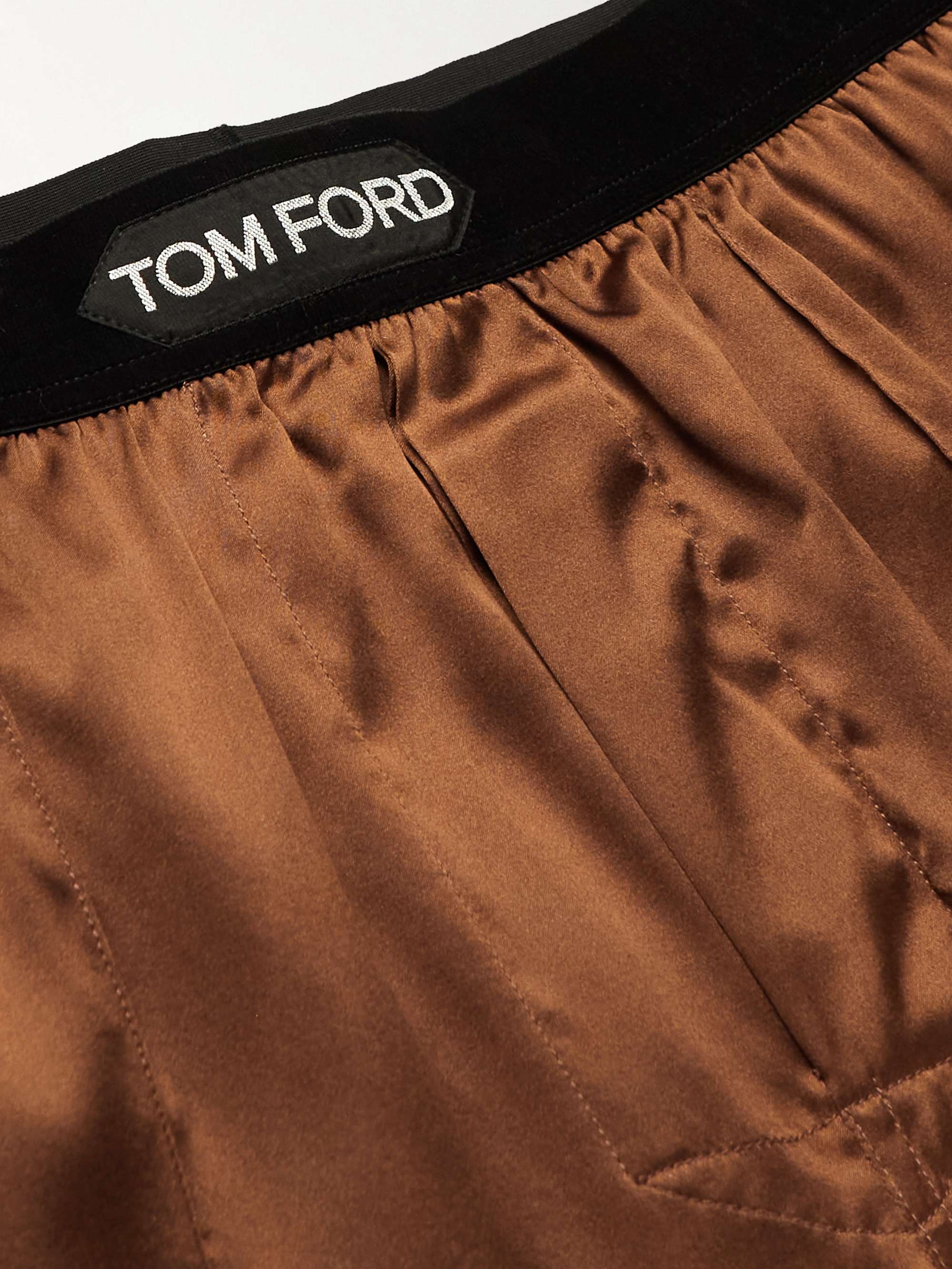 TOM FORD Velvet-Trimmed Stretch-Silk Satin Pyjama Trousers